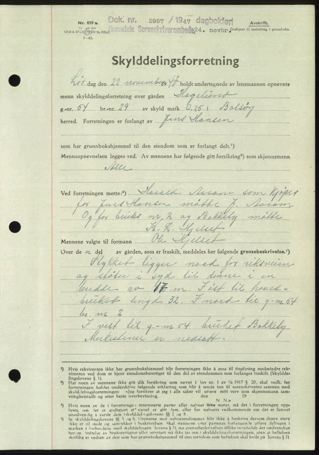 Romsdal sorenskriveri, SAT/A-4149/1/2/2C: Mortgage book no. A24, 1947-1947, Diary no: : 2957/1947