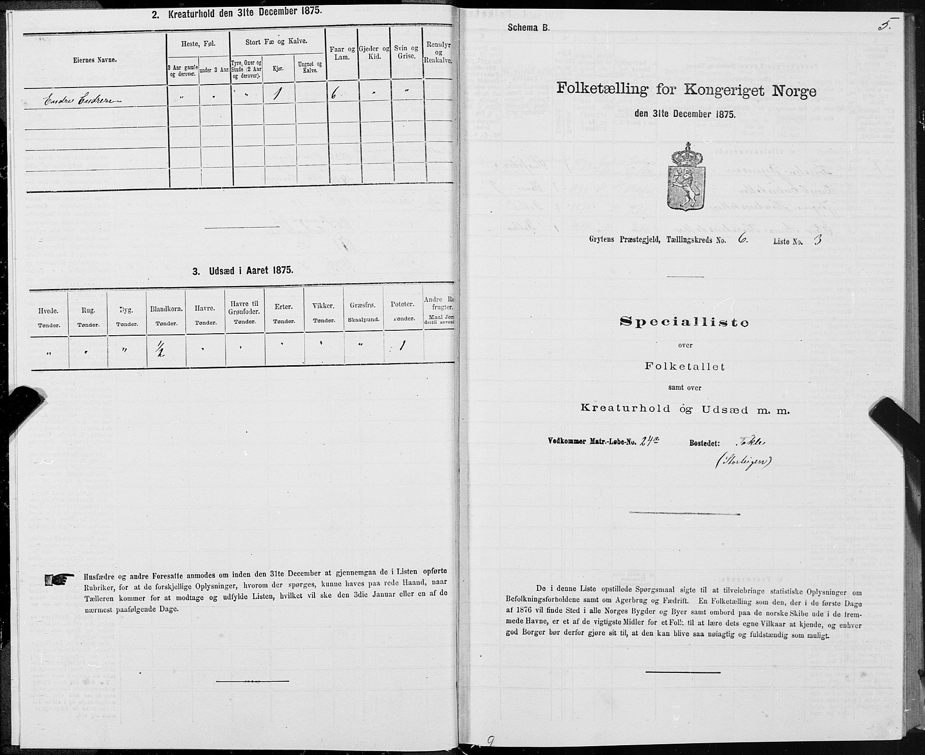 SAT, 1875 census for 1539P Grytten, 1875, p. 3005