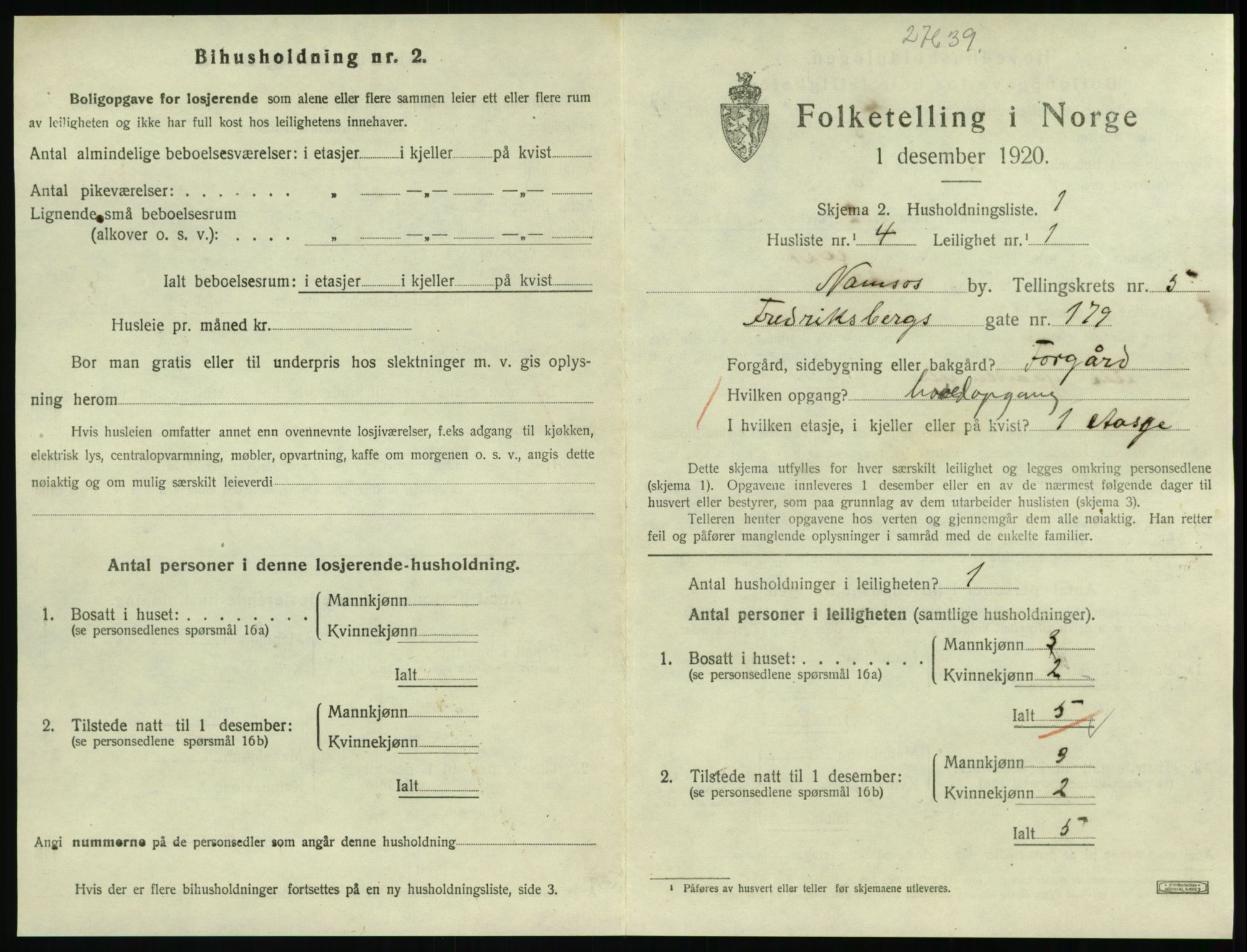 SAT, 1920 census for Namsos, 1920, p. 1613