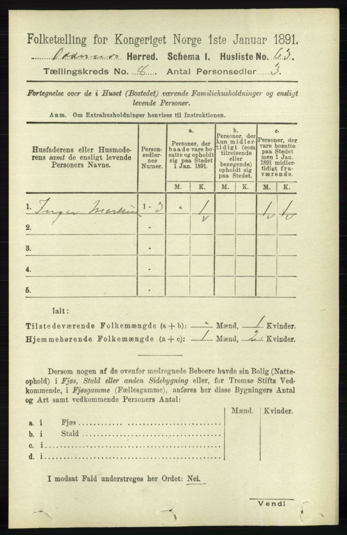 RA, 1891 census for 1012 Oddernes, 1891, p. 2695