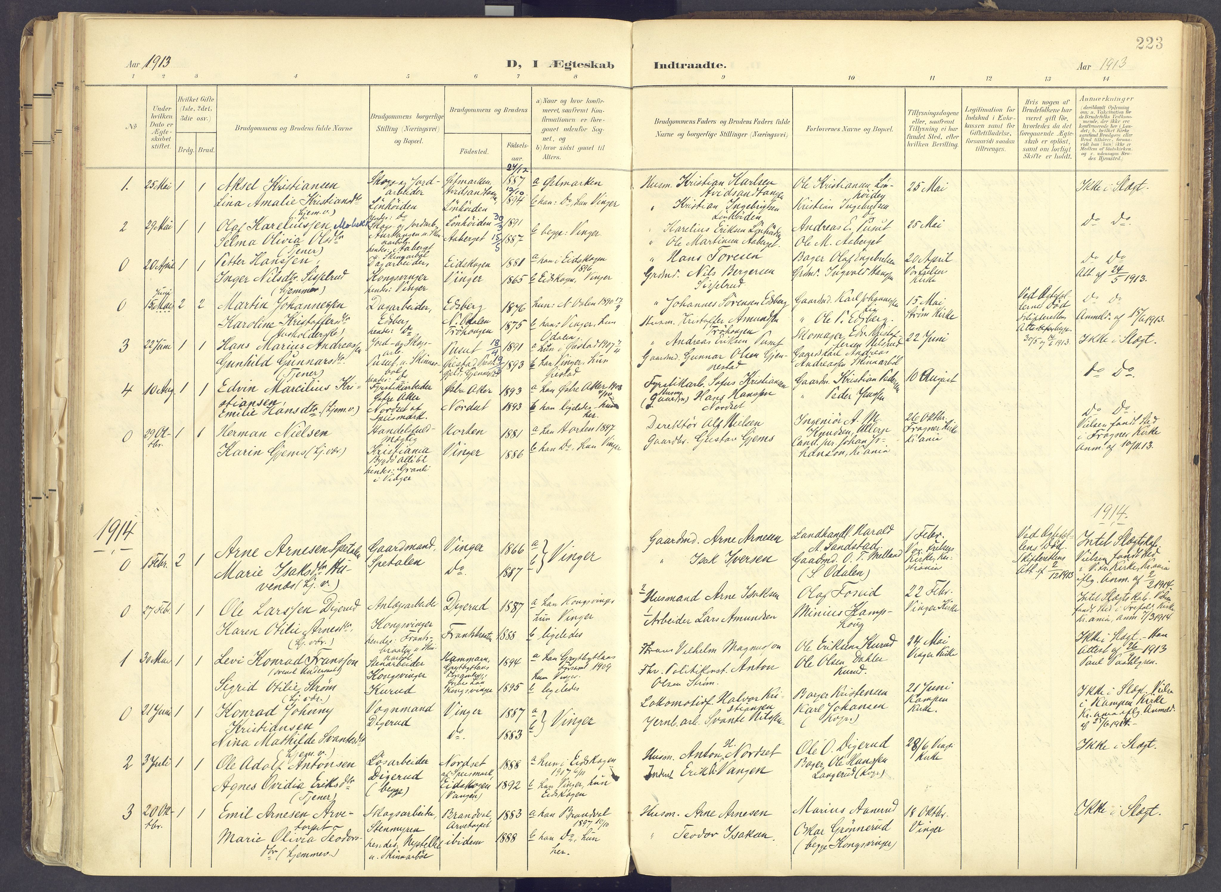 Vinger prestekontor, SAH/PREST-024/H/Ha/Haa/L0017: Parish register (official) no. 17, 1901-1927, p. 223