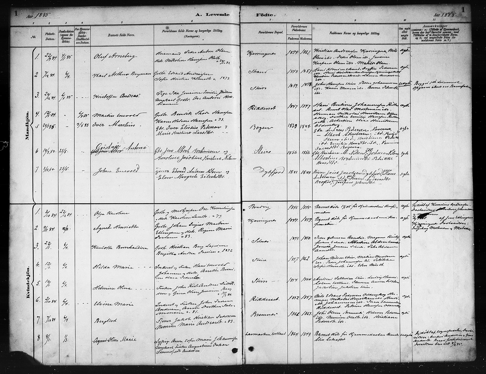 Ministerialprotokoller, klokkerbøker og fødselsregistre - Nordland, SAT/A-1459/895/L1382: Parish register (copy) no. 895C04, 1885-1896, p. 1
