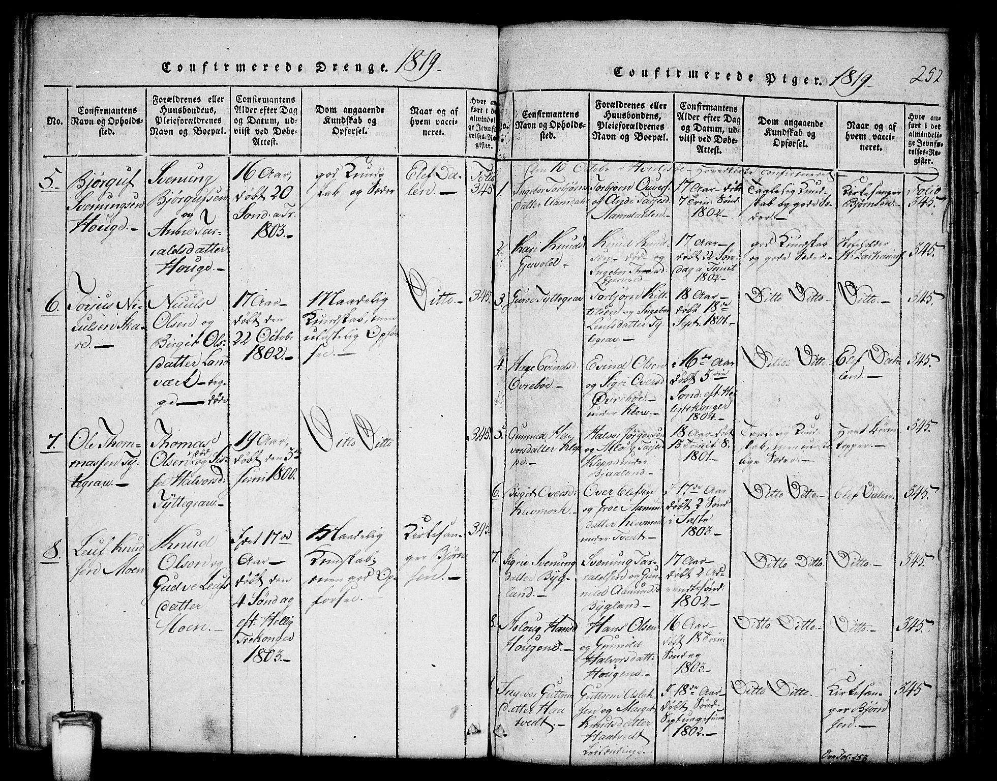 Kviteseid kirkebøker, SAKO/A-276/G/Gb/L0001: Parish register (copy) no. II 1, 1815-1842, p. 252