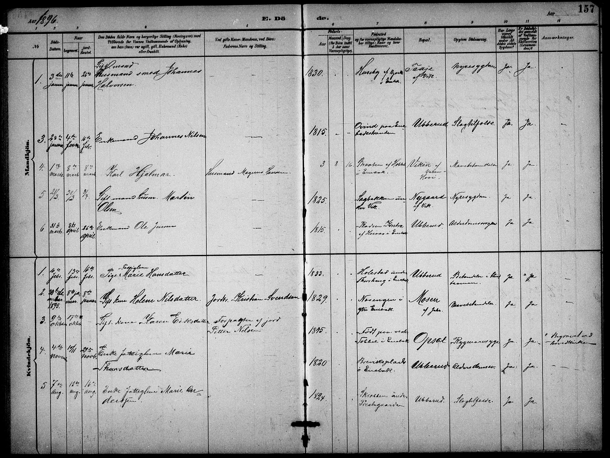 Enebakk prestekontor Kirkebøker, SAO/A-10171c/G/Gb/L0002: Parish register (copy) no. II 2, 1891-1903, p. 157