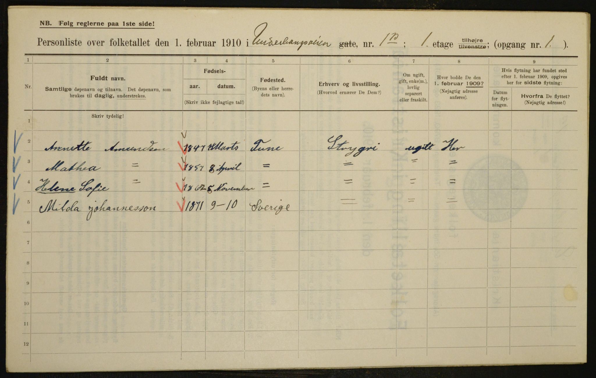 OBA, Municipal Census 1910 for Kristiania, 1910, p. 113522