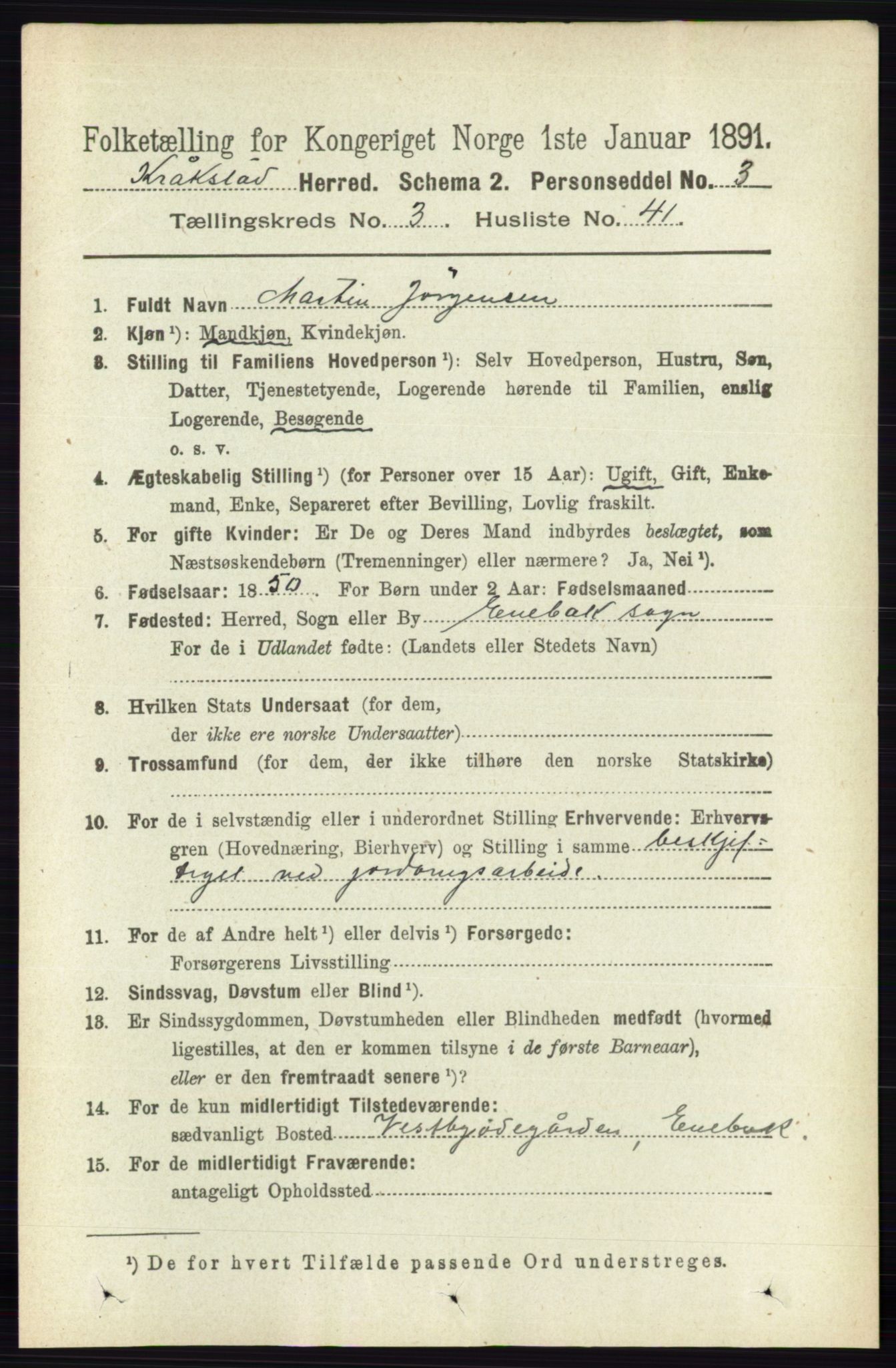 RA, 1891 census for 0212 Kråkstad, 1891, p. 1440