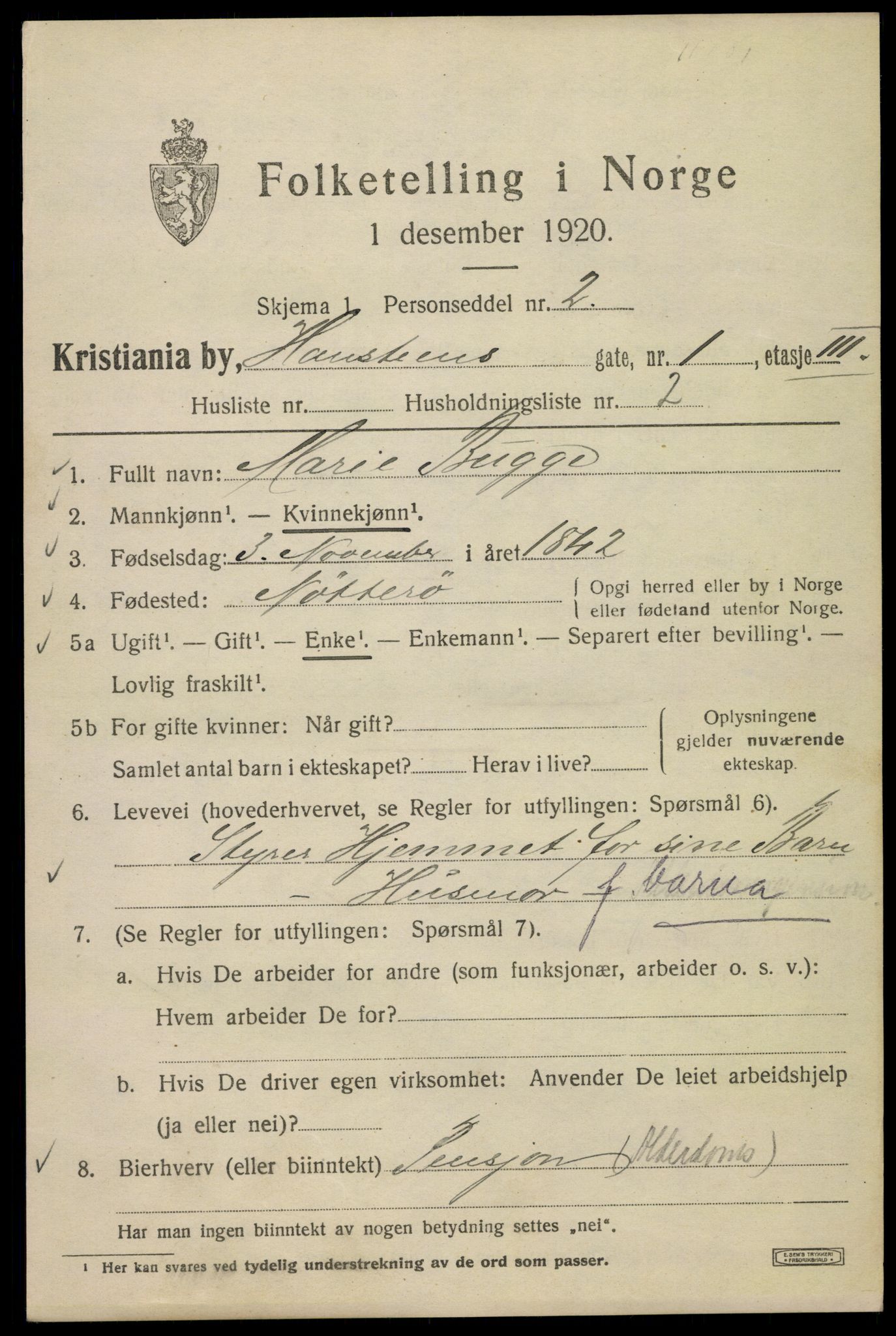 SAO, 1920 census for Kristiania, 1920, p. 269899