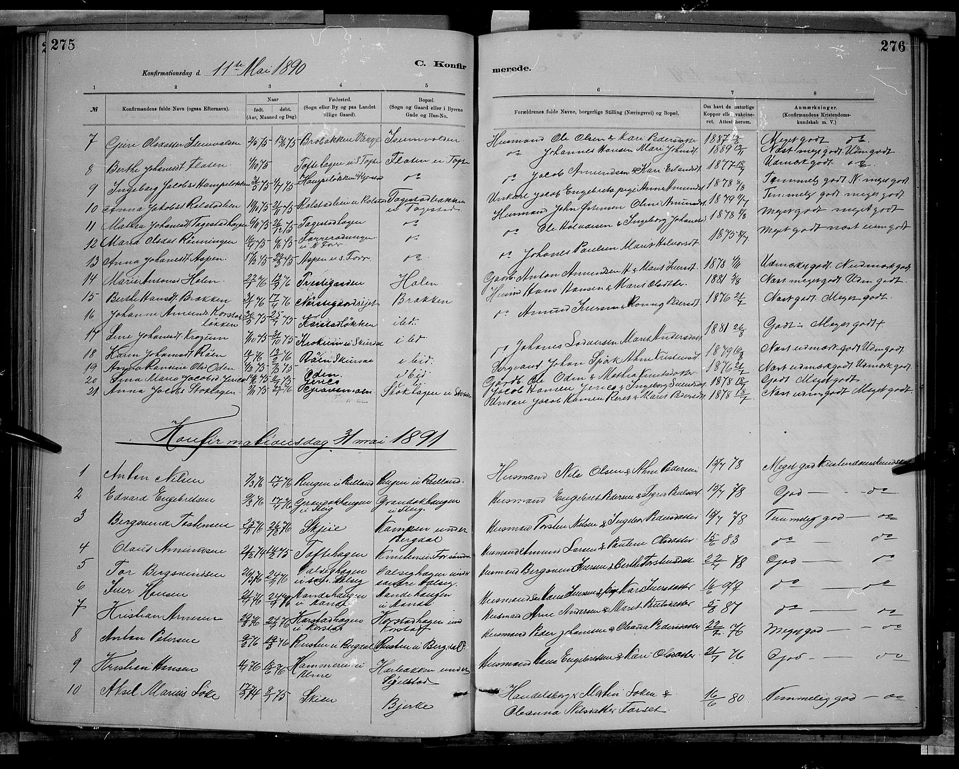 Sør-Fron prestekontor, SAH/PREST-010/H/Ha/Hab/L0003: Parish register (copy) no. 3, 1884-1896, p. 275-276