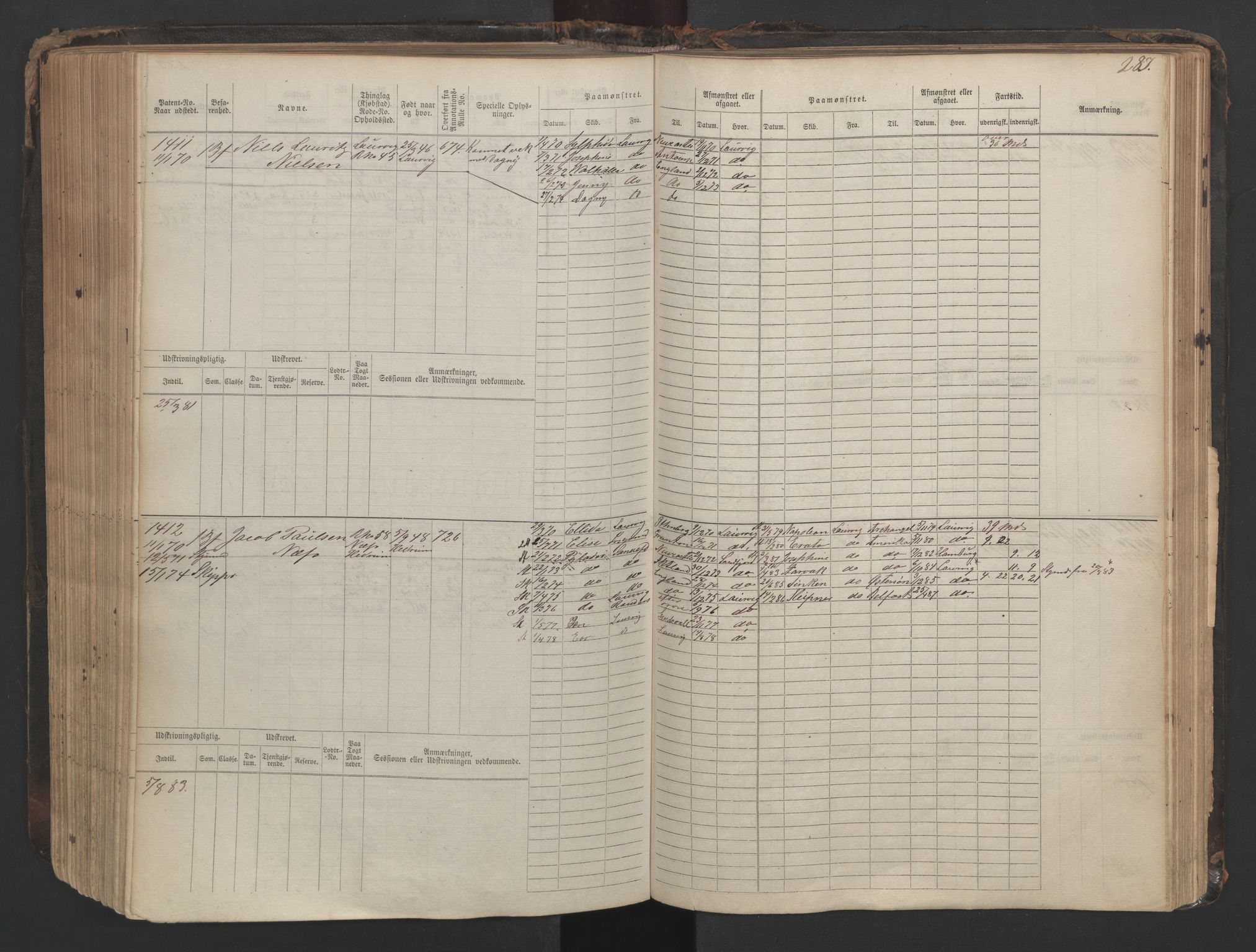 Larvik innrulleringskontor, SAKO/A-787/F/Fc/L0003: Hovedrulle, 1868, p. 287