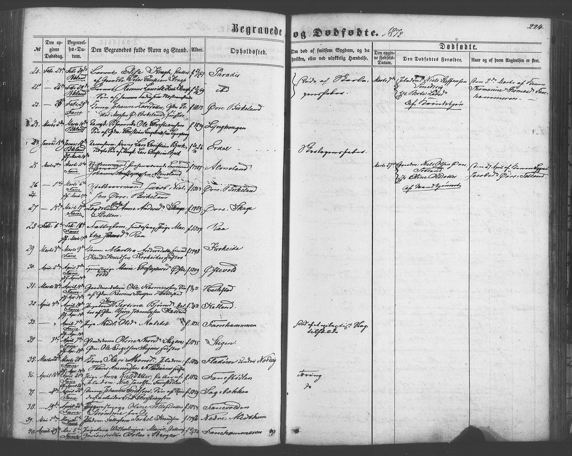 Fana Sokneprestembete, AV/SAB-A-75101/H/Haa/Haaa/L0012: Parish register (official) no. A 12, 1862-1878, p. 224