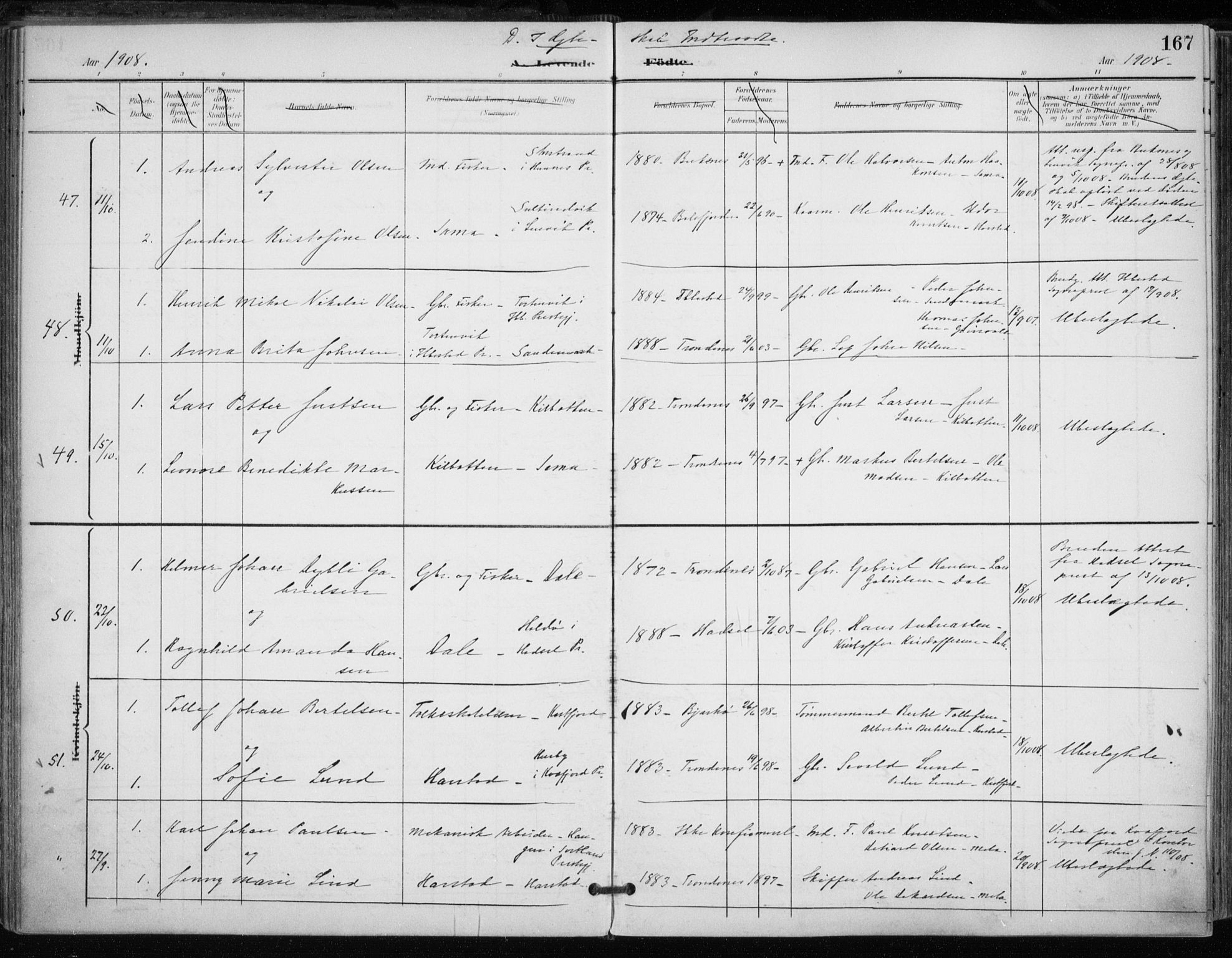 Trondenes sokneprestkontor, AV/SATØ-S-1319/H/Ha/L0017kirke: Parish register (official) no. 17, 1899-1908, p. 167