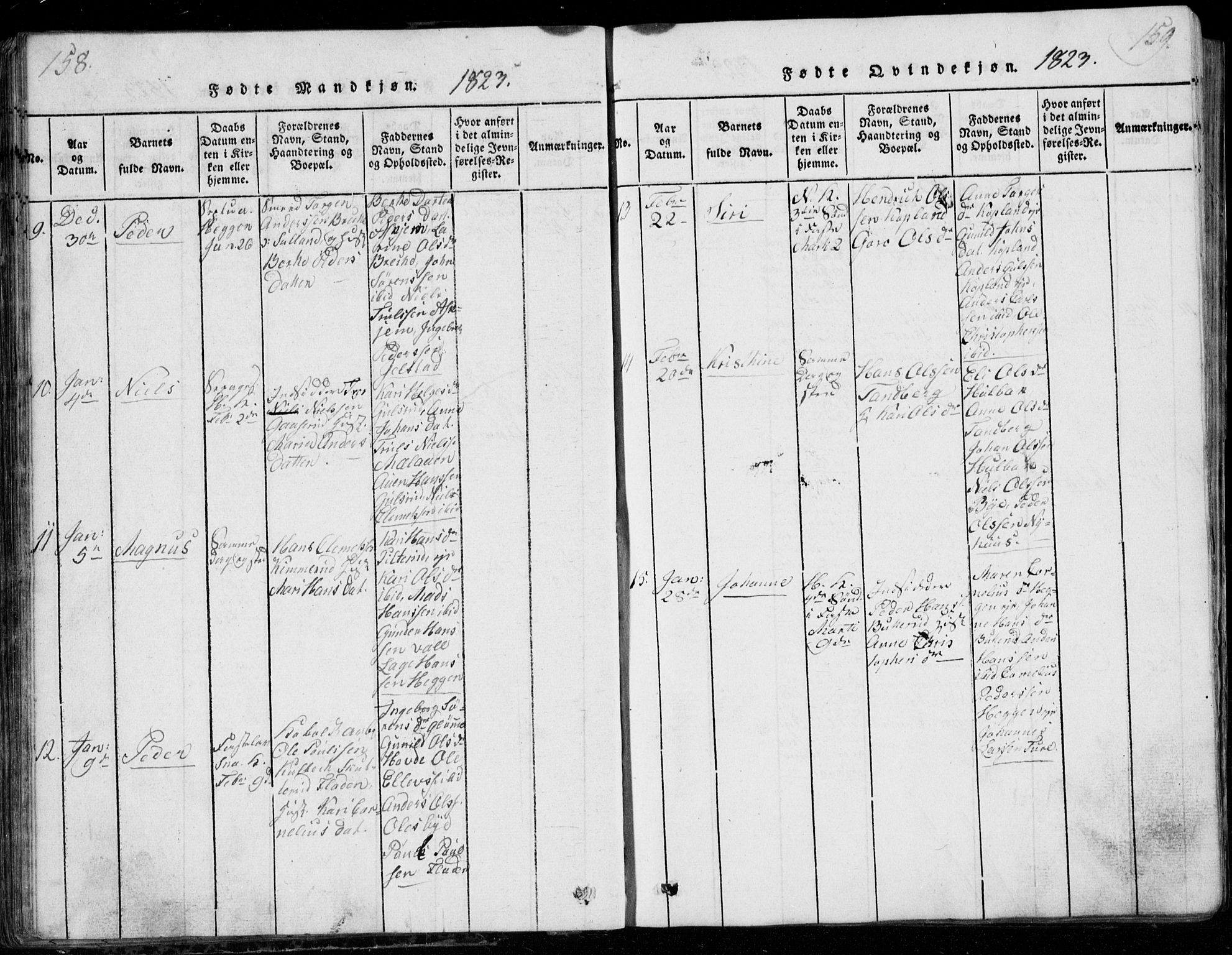 Modum kirkebøker, AV/SAKO-A-234/G/Ga/L0001: Parish register (copy) no. I 1, 1818-1824, p. 158-159