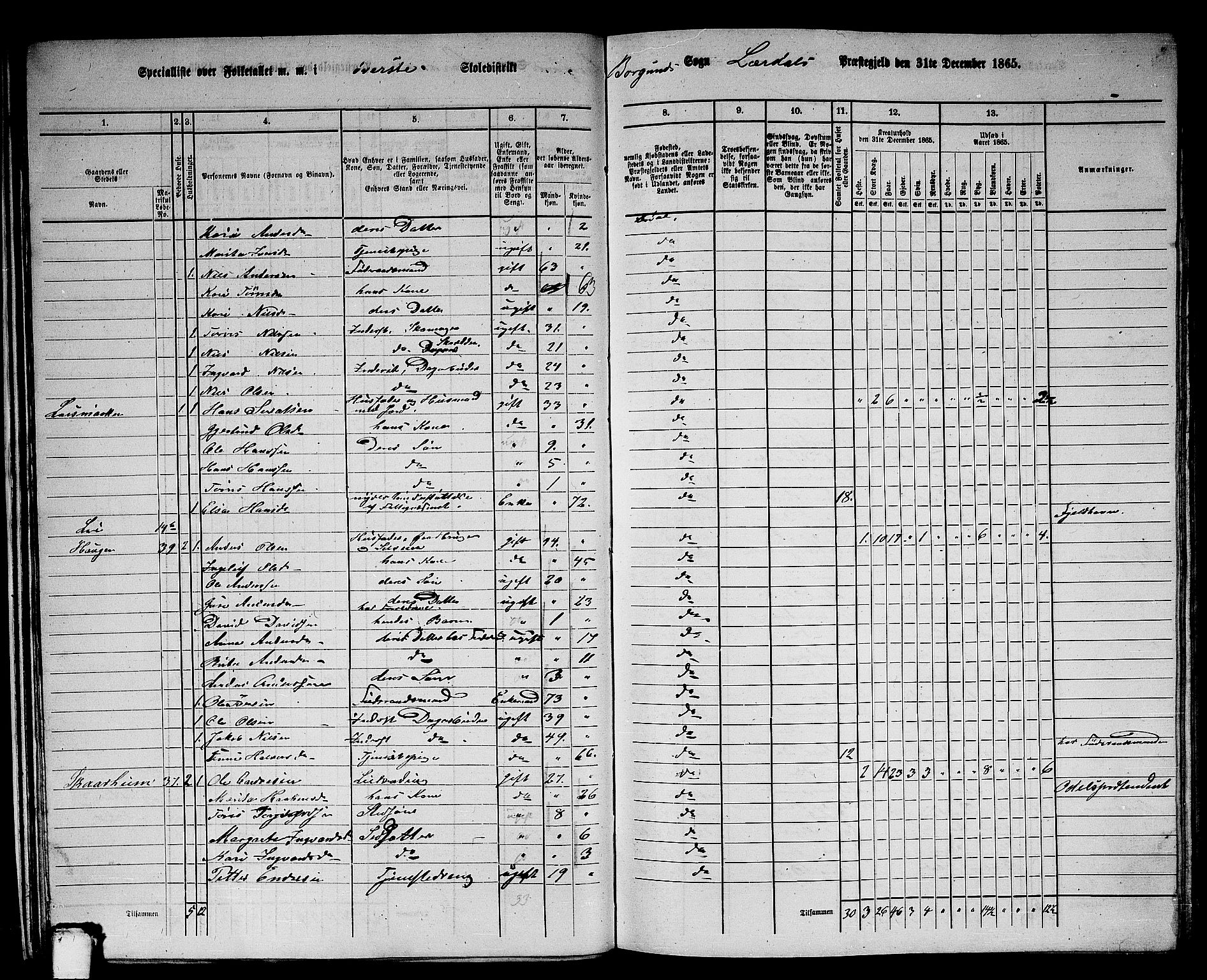 RA, 1865 census for Lærdal, 1865, p. 19