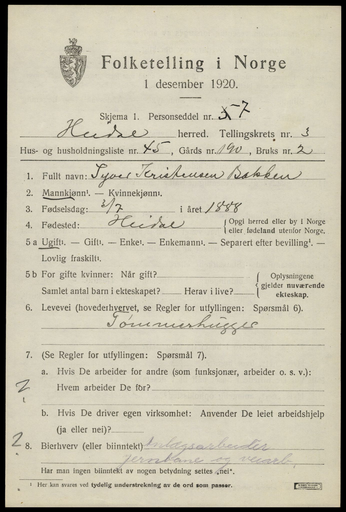 SAH, 1920 census for Heidal, 1920, p. 2014