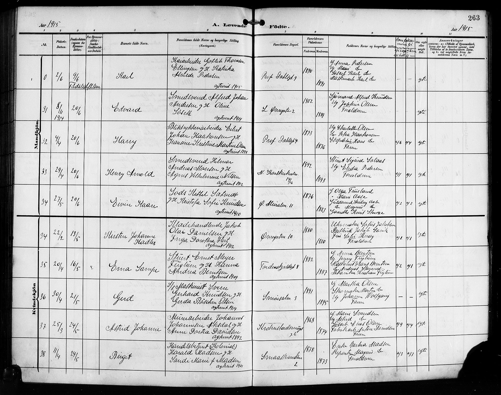 Korskirken sokneprestembete, AV/SAB-A-76101/H/Hab: Parish register (copy) no. B 11, 1905-1916, p. 263