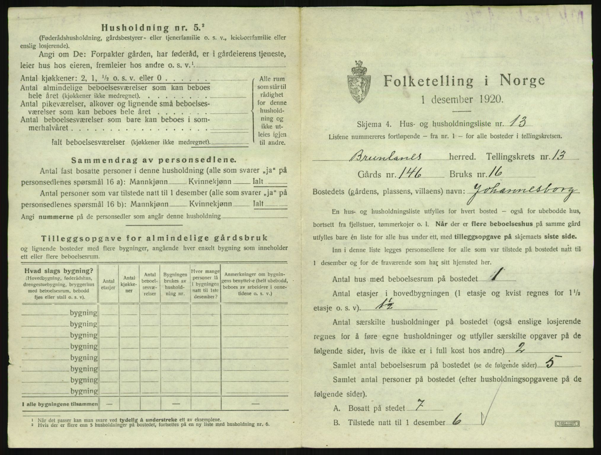 SAKO, 1920 census for Brunlanes, 1920, p. 1773