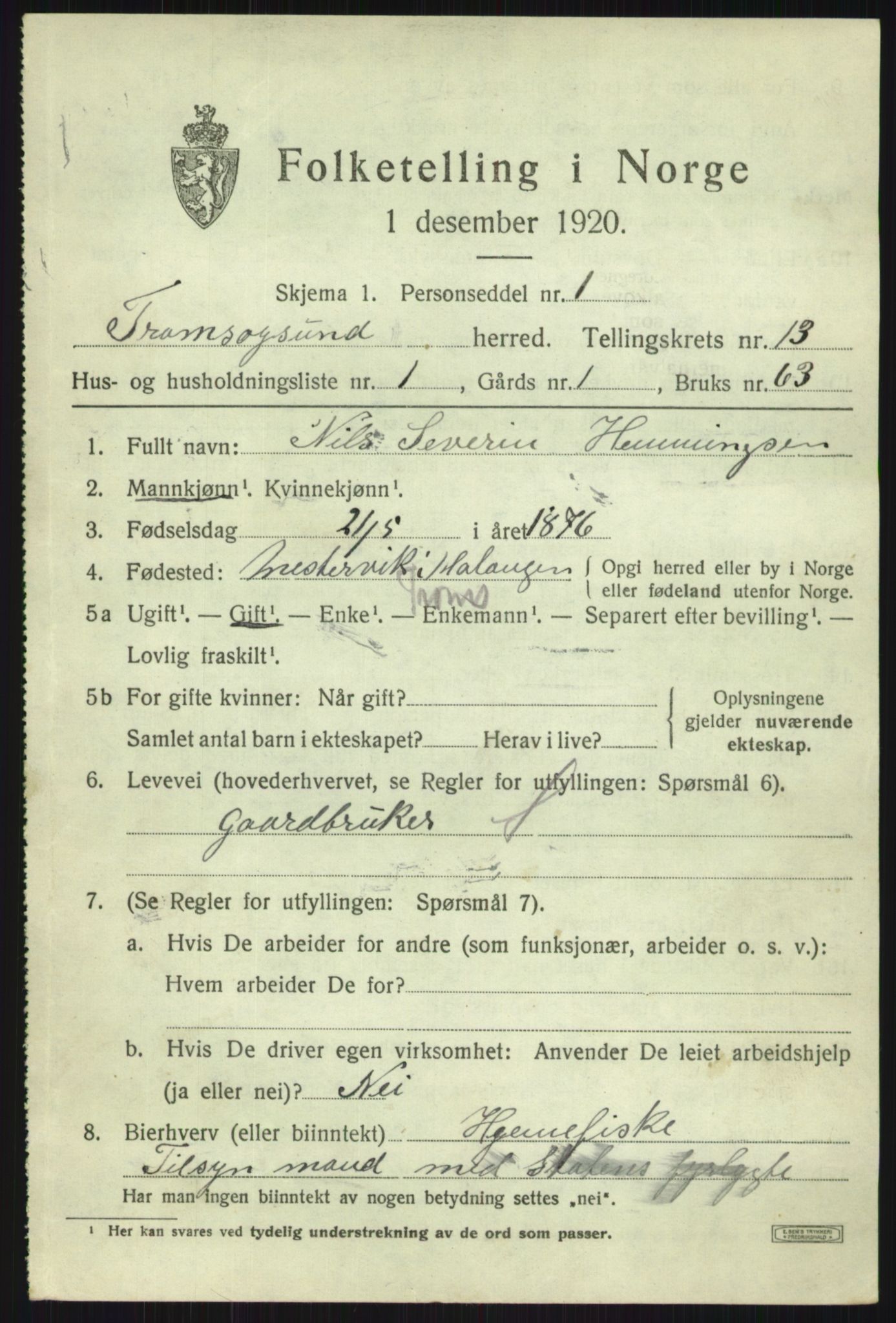 SATØ, 1920 census for Tromsøysund, 1920, p. 7962