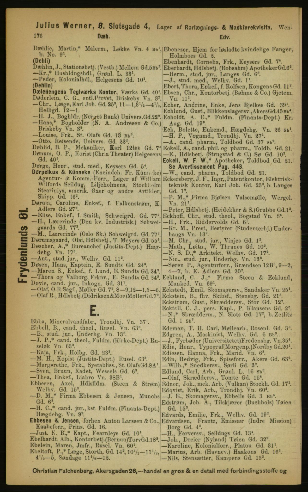 Kristiania/Oslo adressebok, PUBL/-, 1891, p. 176