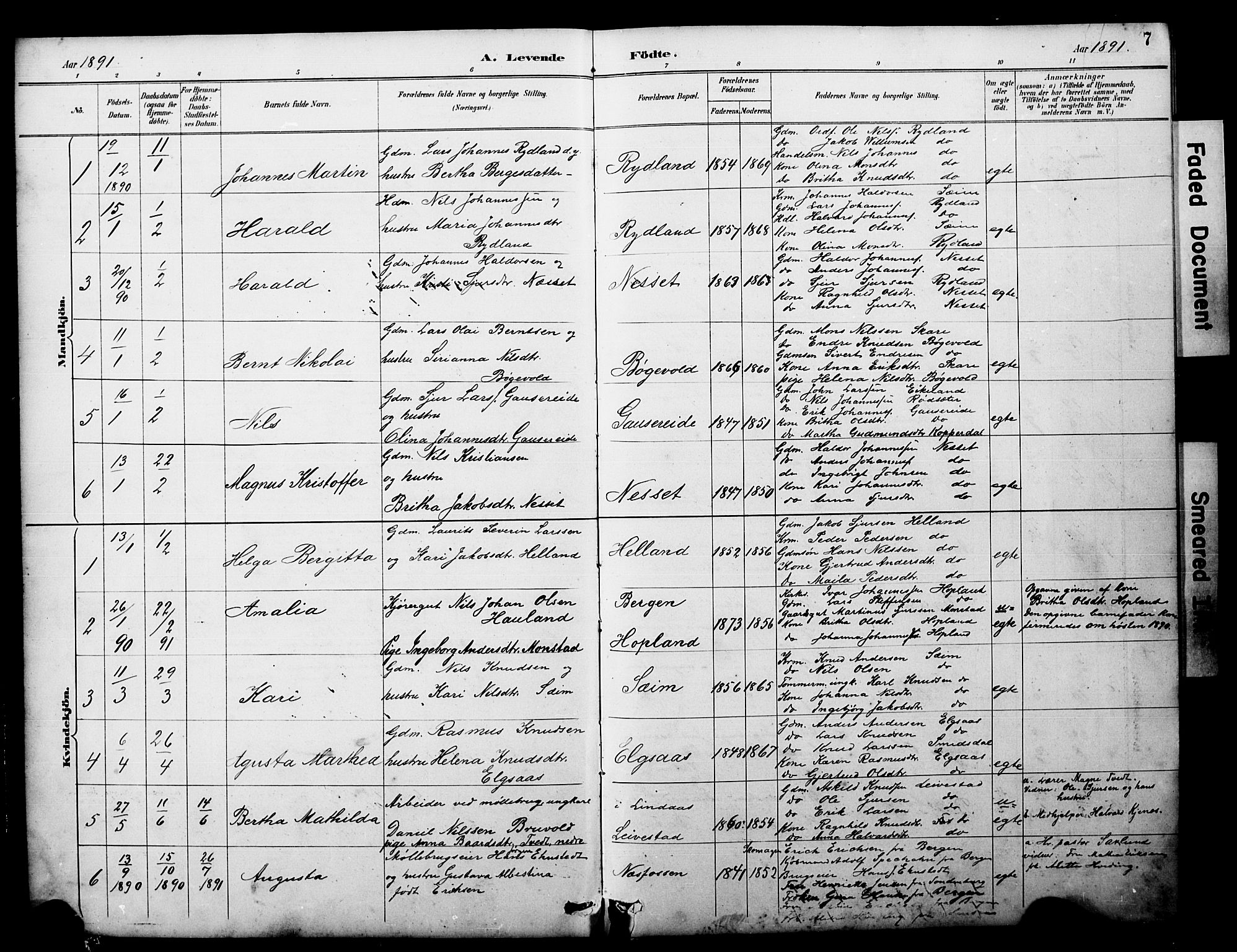 Alversund Sokneprestembete, SAB/A-73901/H/Ha/Hab: Parish register (copy) no. D 3, 1890-1908, p. 7