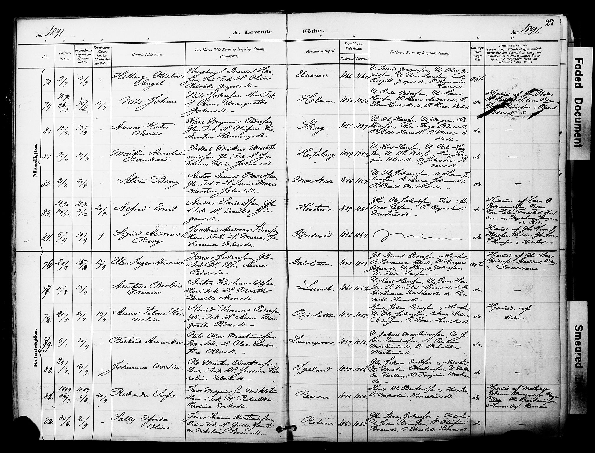 Ibestad sokneprestembete, SATØ/S-0077/H/Ha/Haa/L0012kirke: Parish register (official) no. 12, 1890-1900, p. 27