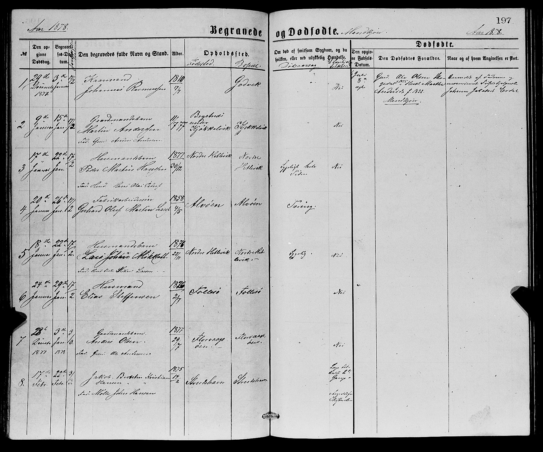 Askøy Sokneprestembete, AV/SAB-A-74101/H/Ha/Hab/Haba/L0007: Parish register (copy) no. A 7, 1871-1881, p. 197