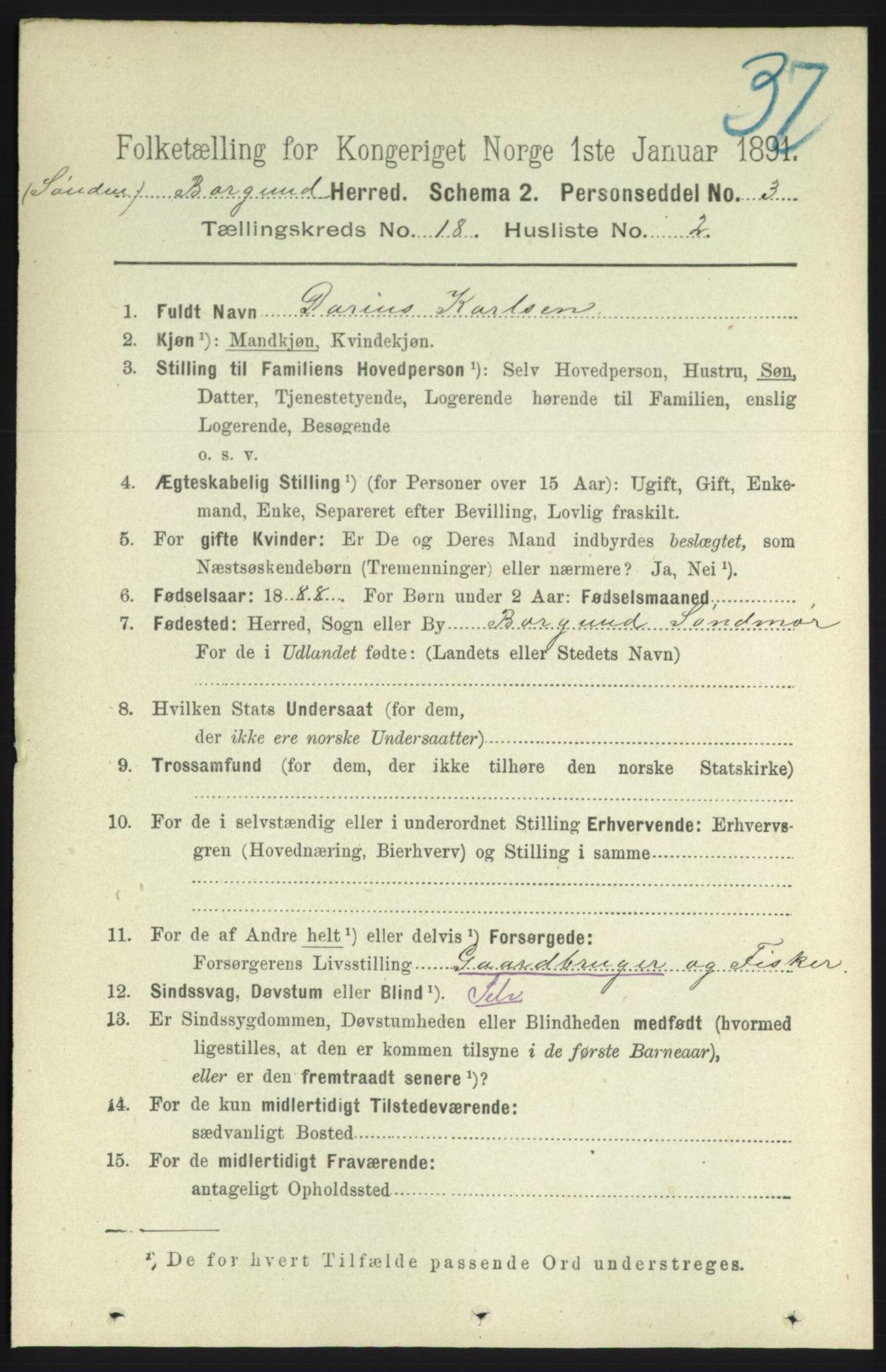 RA, 1891 census for 1531 Borgund, 1891, p. 5494