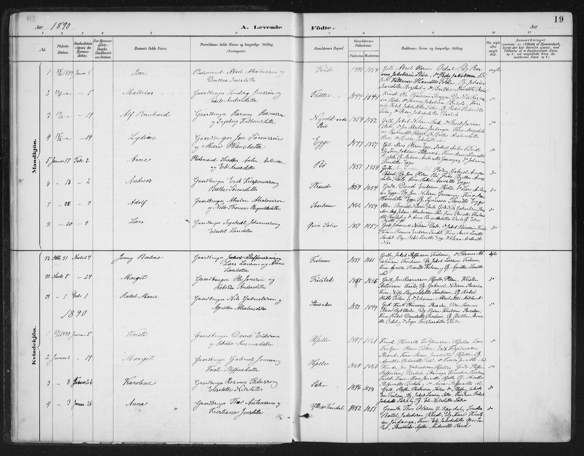 Gloppen sokneprestembete, SAB/A-80101/H/Haa/Haac/L0002: Parish register (official) no. C  2, 1887-1904, p. 19