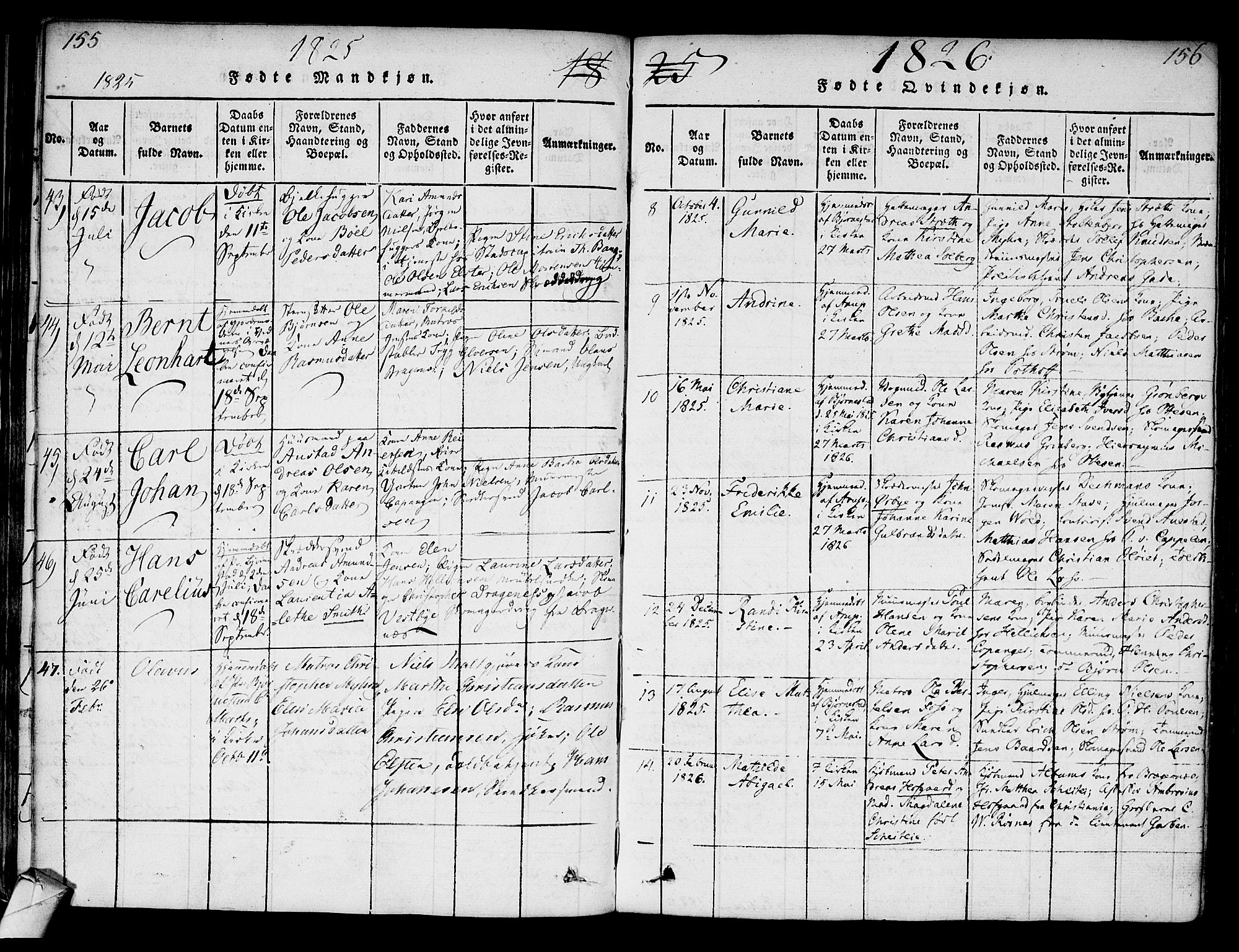 Strømsø kirkebøker, SAKO/A-246/F/Fa/L0011: Parish register (official) no. I 11, 1815-1829, p. 155-156
