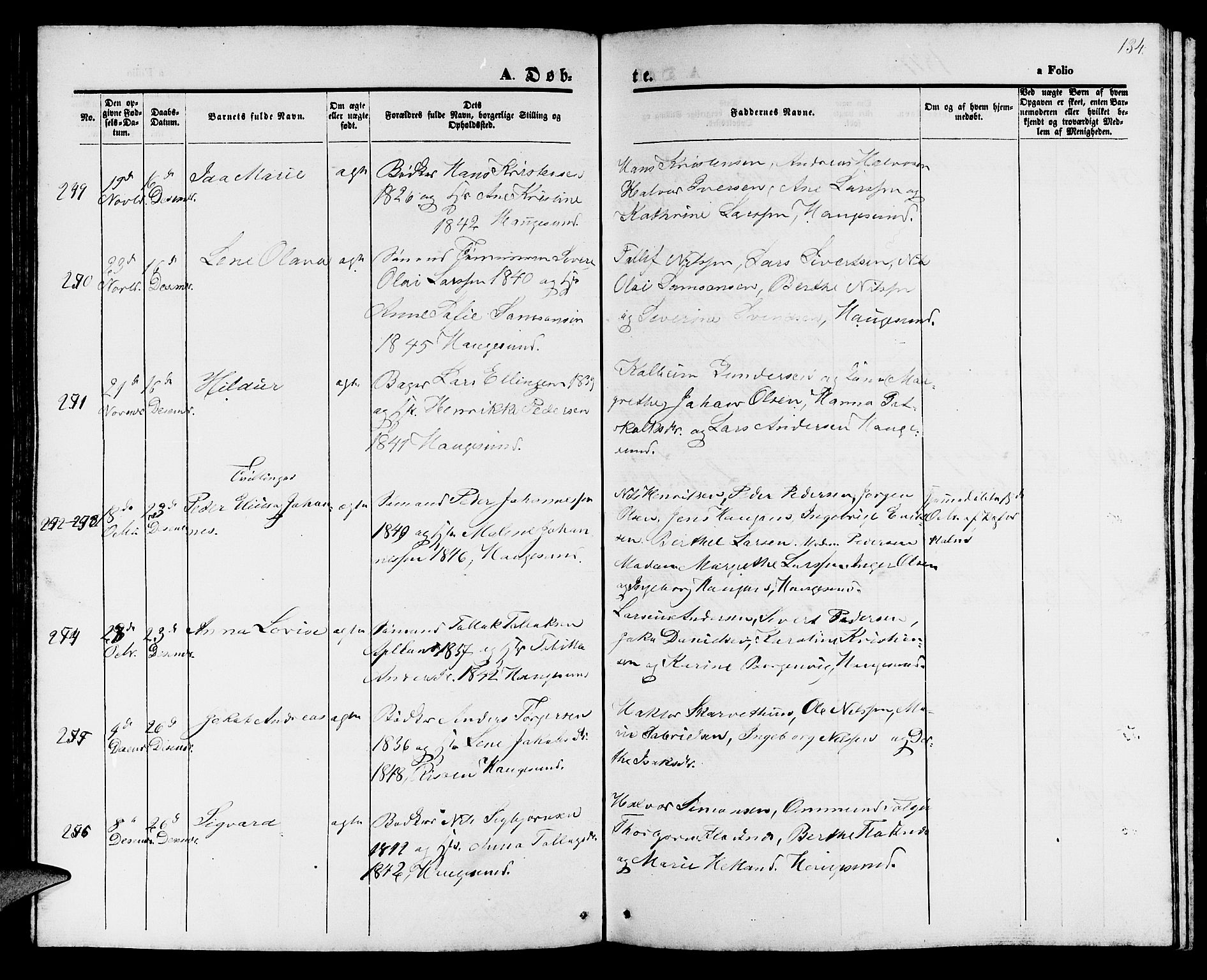 Haugesund sokneprestkontor, AV/SAST-A -101863/H/Ha/Hab/L0001: Parish register (copy) no. B 1, 1873-1881, p. 134