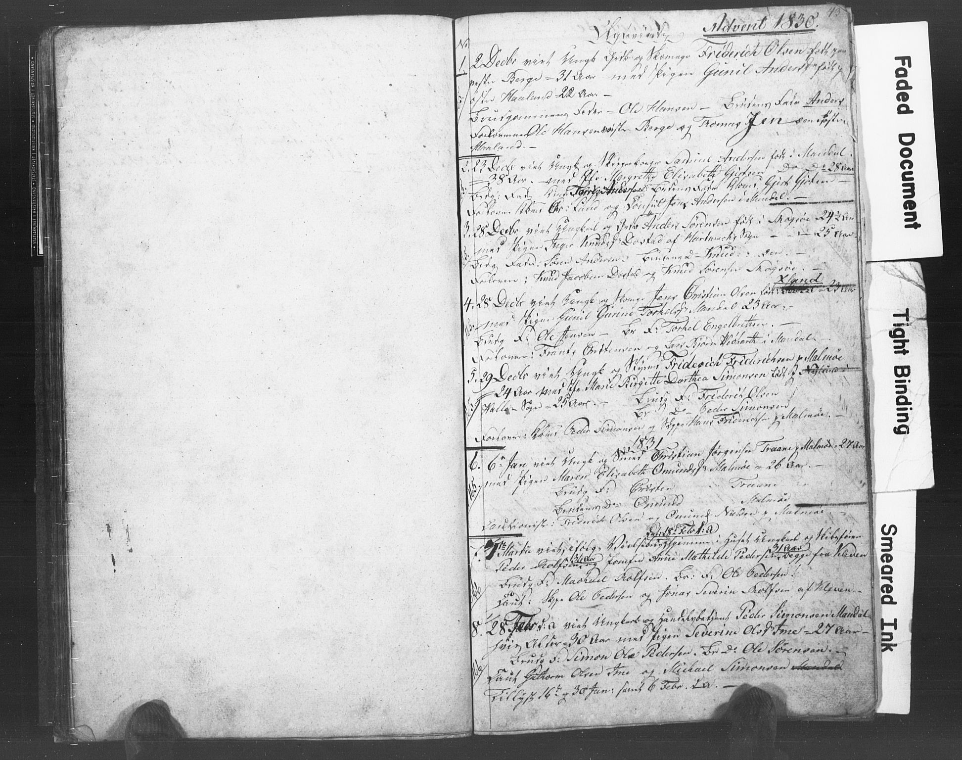Mandal sokneprestkontor, SAK/1111-0030/F/Fb/Fba/L0003: Parish register (copy) no. B 1B, 1831-1834, p. 43