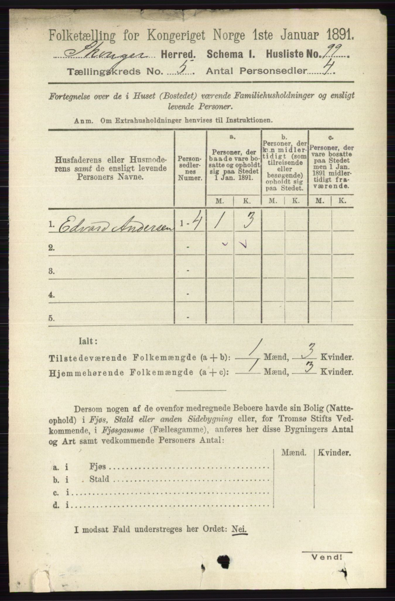 RA, 1891 census for 0712 Skoger, 1891, p. 3106