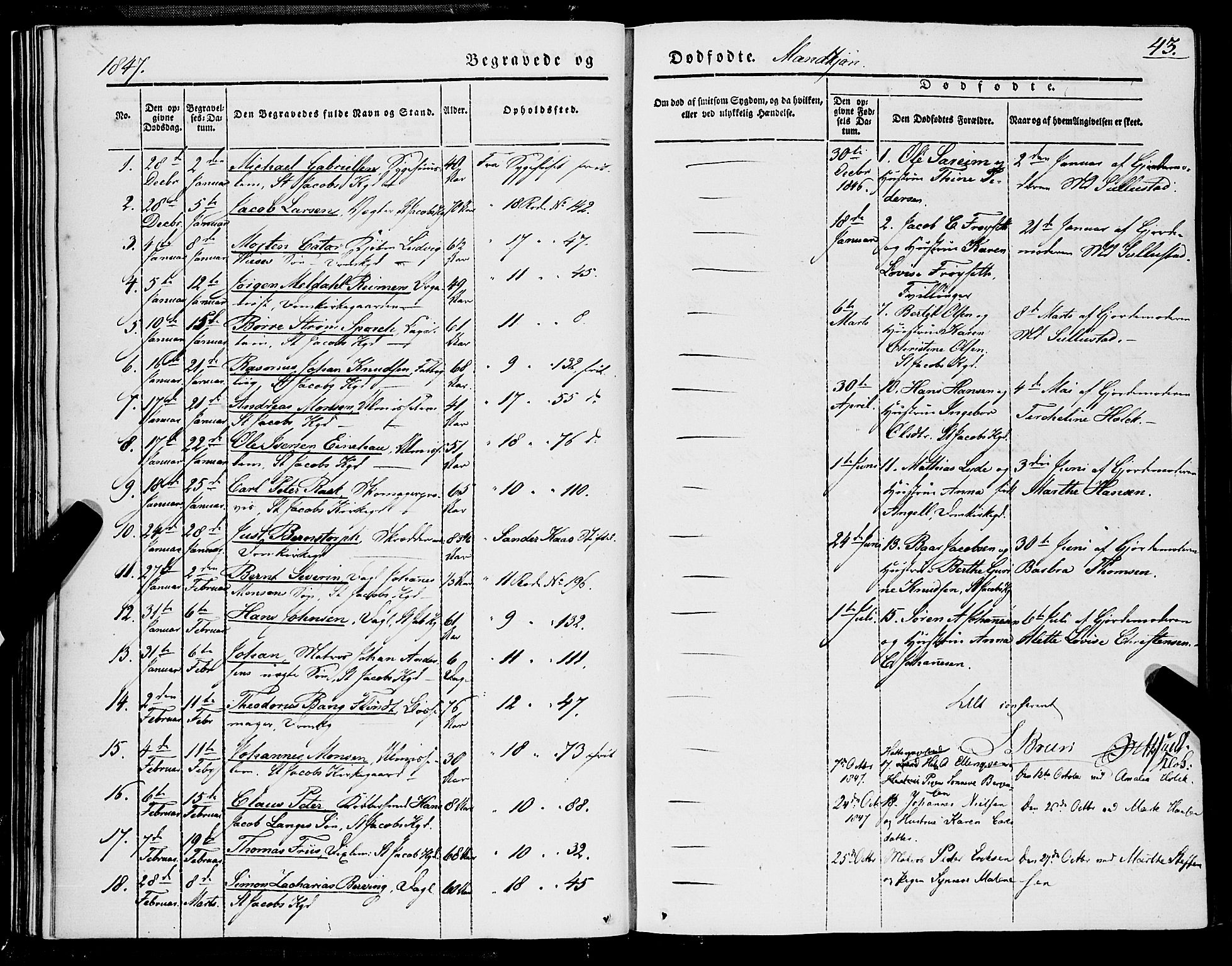 Domkirken sokneprestembete, SAB/A-74801/H/Haa/L0040: Parish register (official) no. E 1, 1841-1853, p. 43