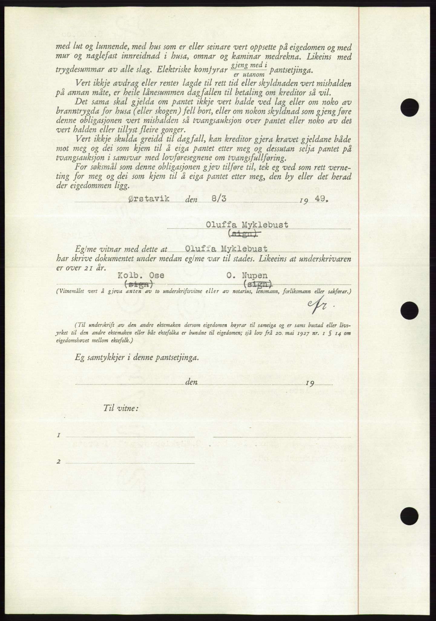 Søre Sunnmøre sorenskriveri, AV/SAT-A-4122/1/2/2C/L0116: Mortgage book no. 4B, 1948-1949, Diary no: : 389/1949