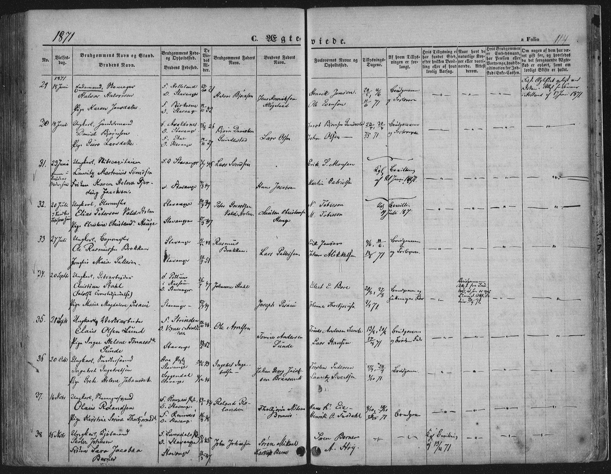 Domkirken sokneprestkontor, SAST/A-101812/001/30/30BA/L0019: Parish register (official) no. A 18, 1857-1877, p. 114
