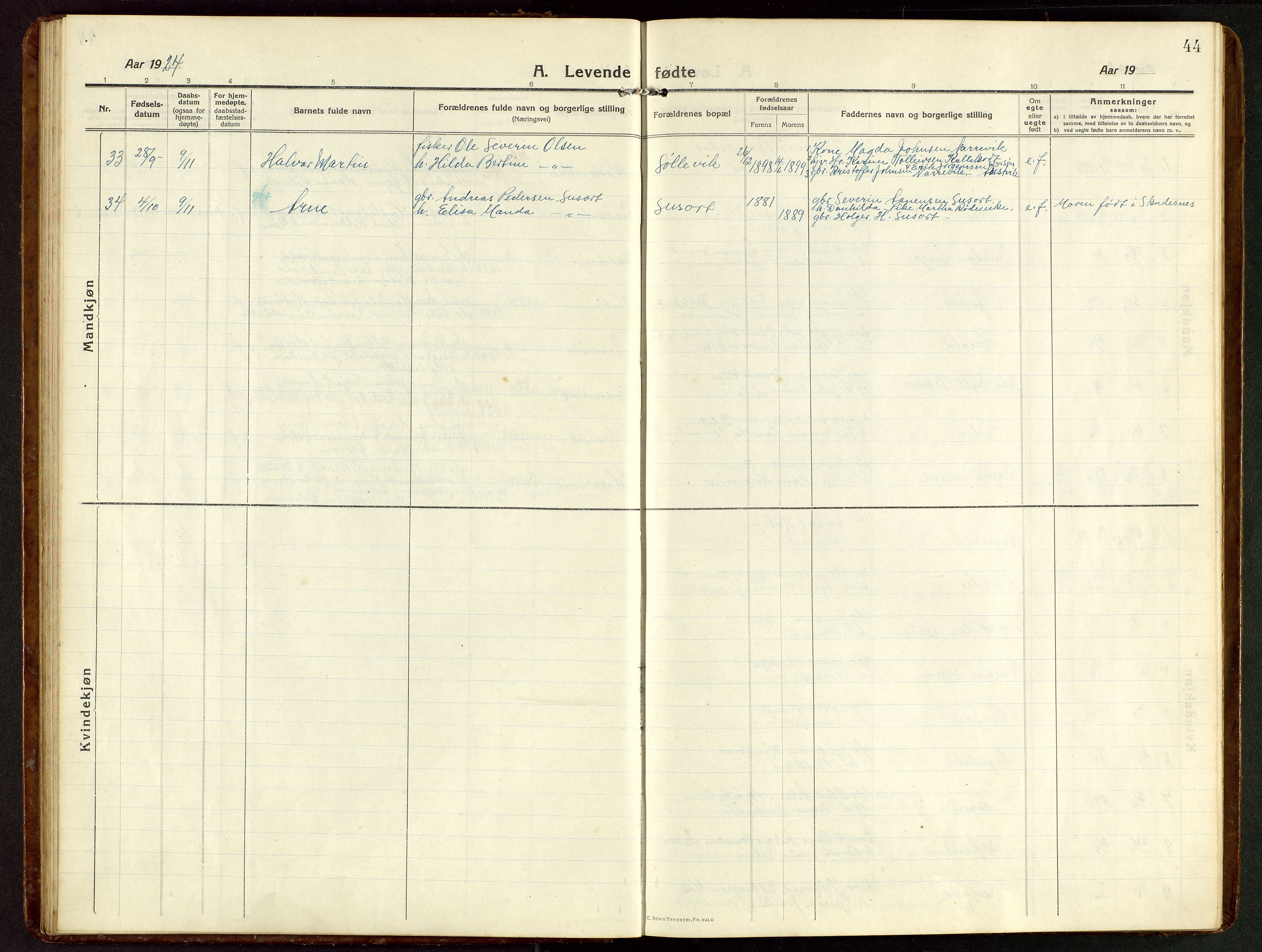 Tysvær sokneprestkontor, AV/SAST-A -101864/H/Ha/Hab/L0011: Parish register (copy) no. B 11, 1913-1946, p. 44