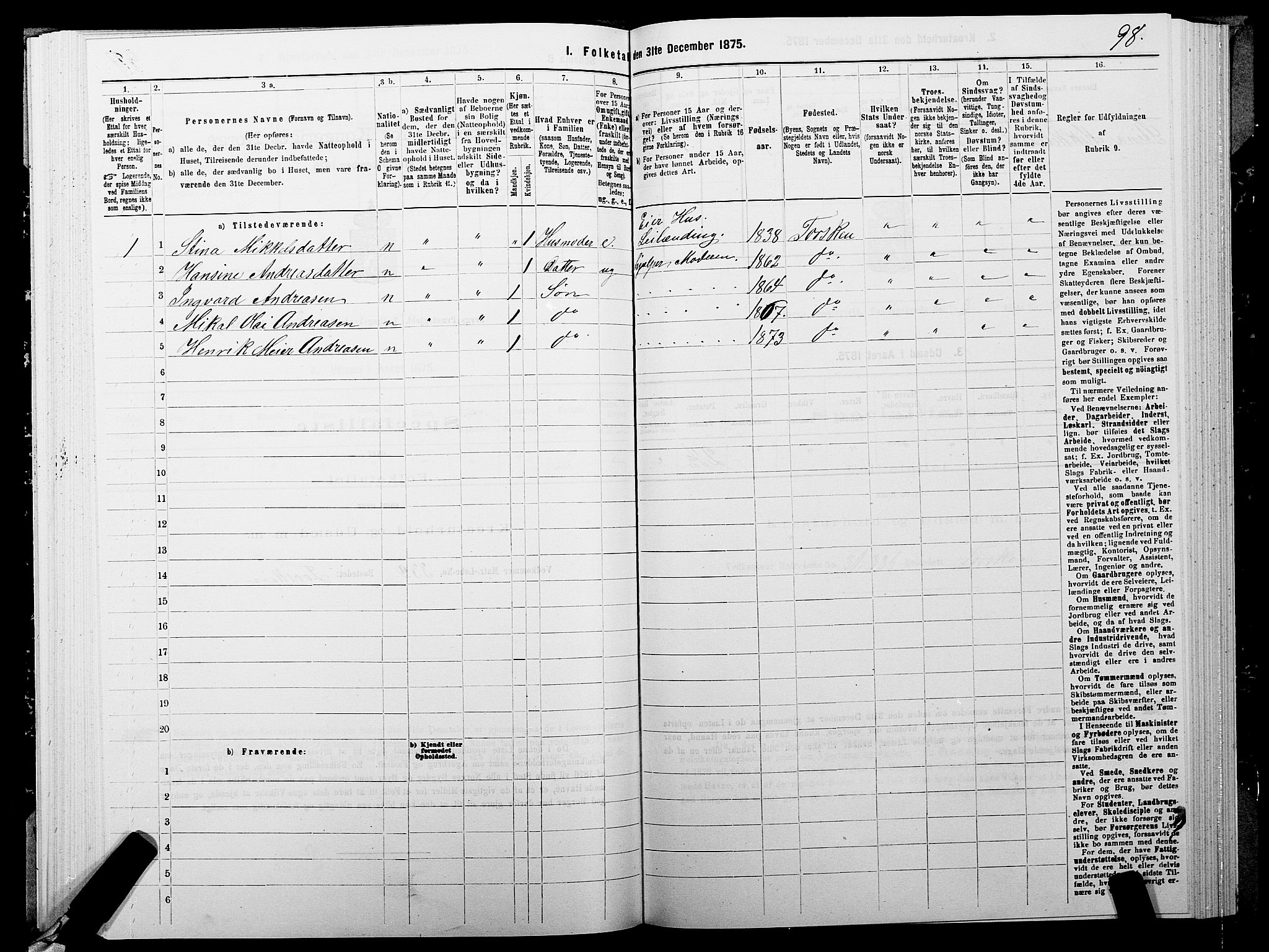 SATØ, 1875 census for 1929P Berg, 1875, p. 2098