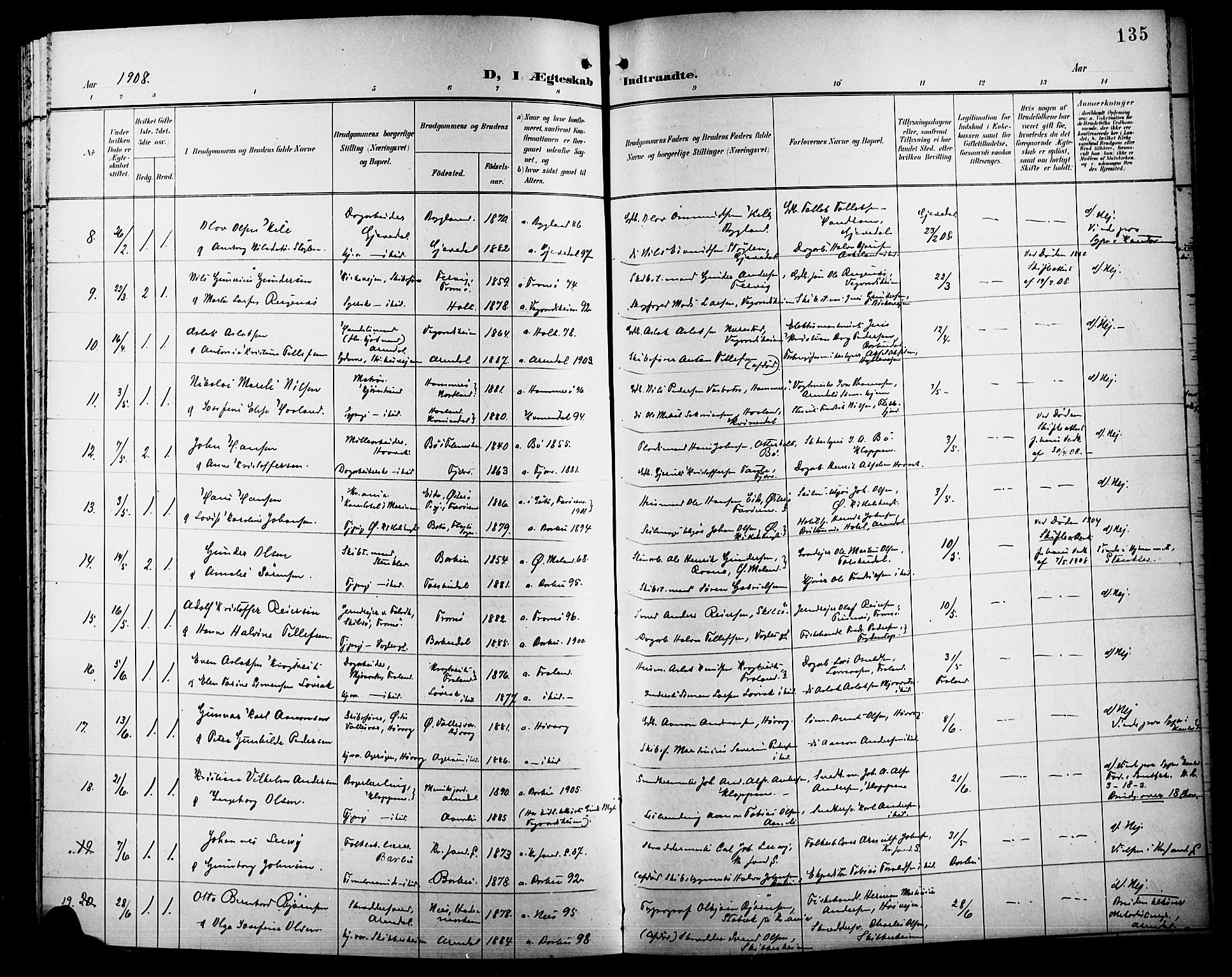 Barbu sokneprestkontor, SAK/1111-0003/F/Fb/L0003: Parish register (copy) no. B 3, 1897-1911, p. 135