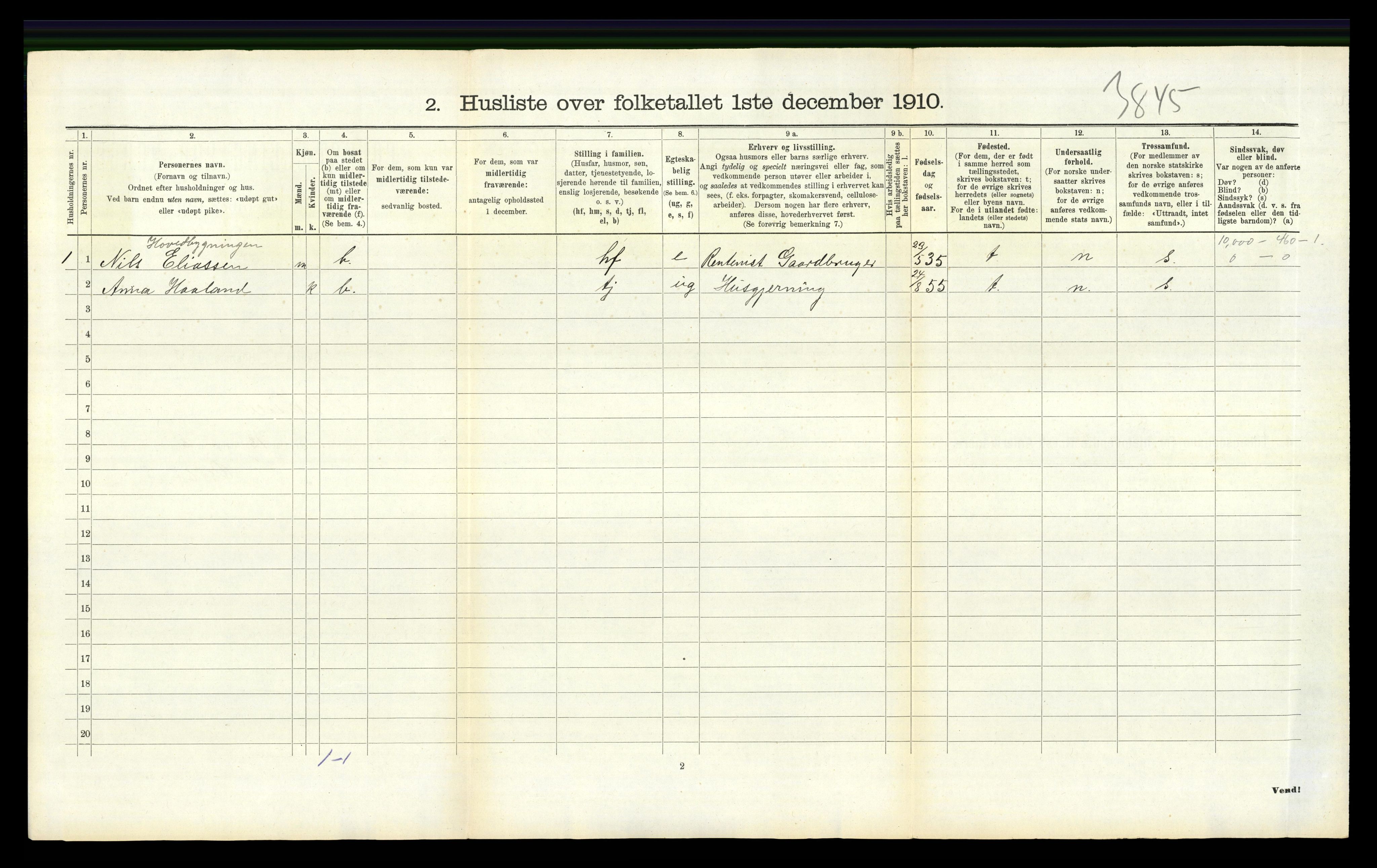 RA, 1910 census for Vikedal, 1910, p. 116