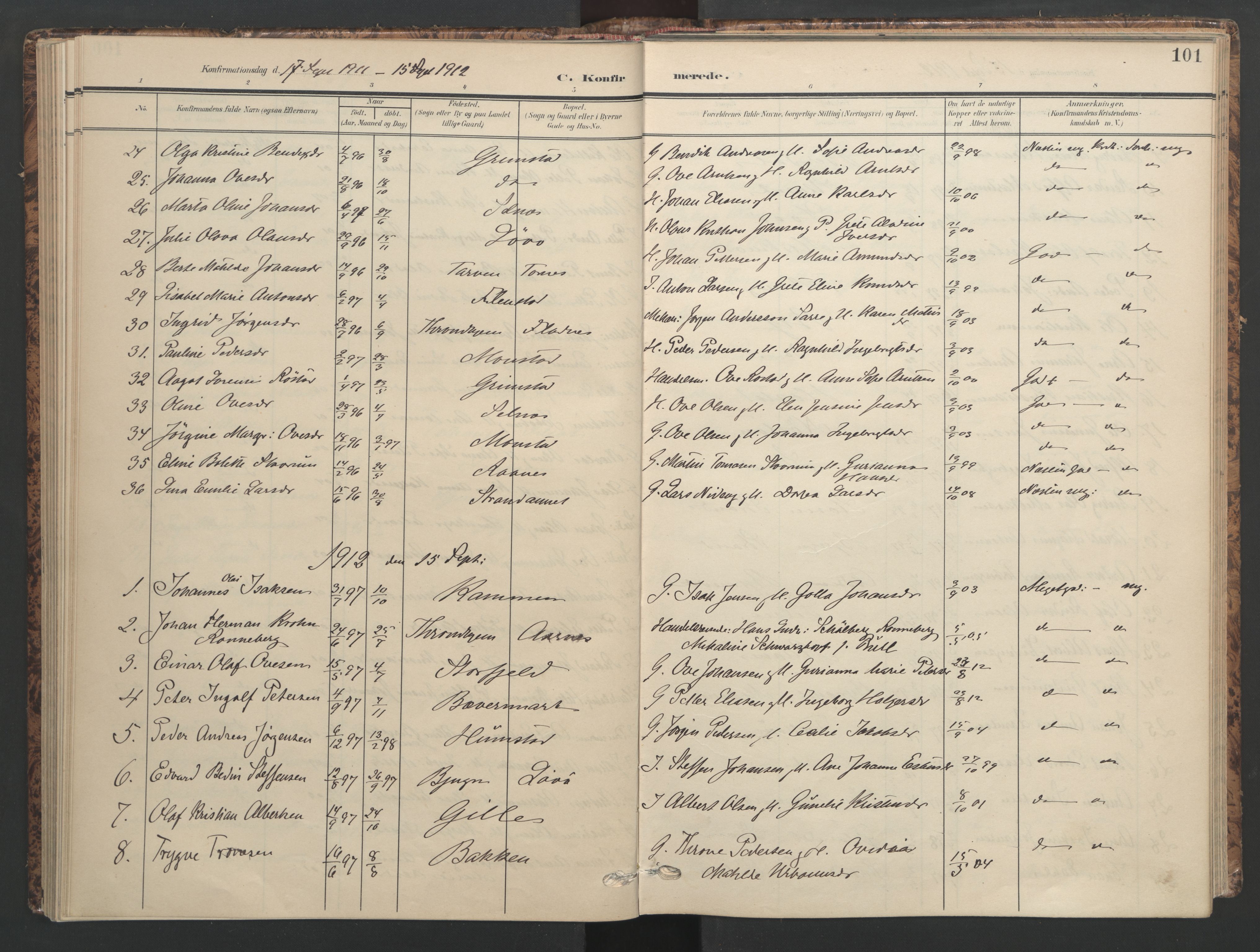 Ministerialprotokoller, klokkerbøker og fødselsregistre - Sør-Trøndelag, SAT/A-1456/655/L0682: Parish register (official) no. 655A11, 1908-1922, p. 101