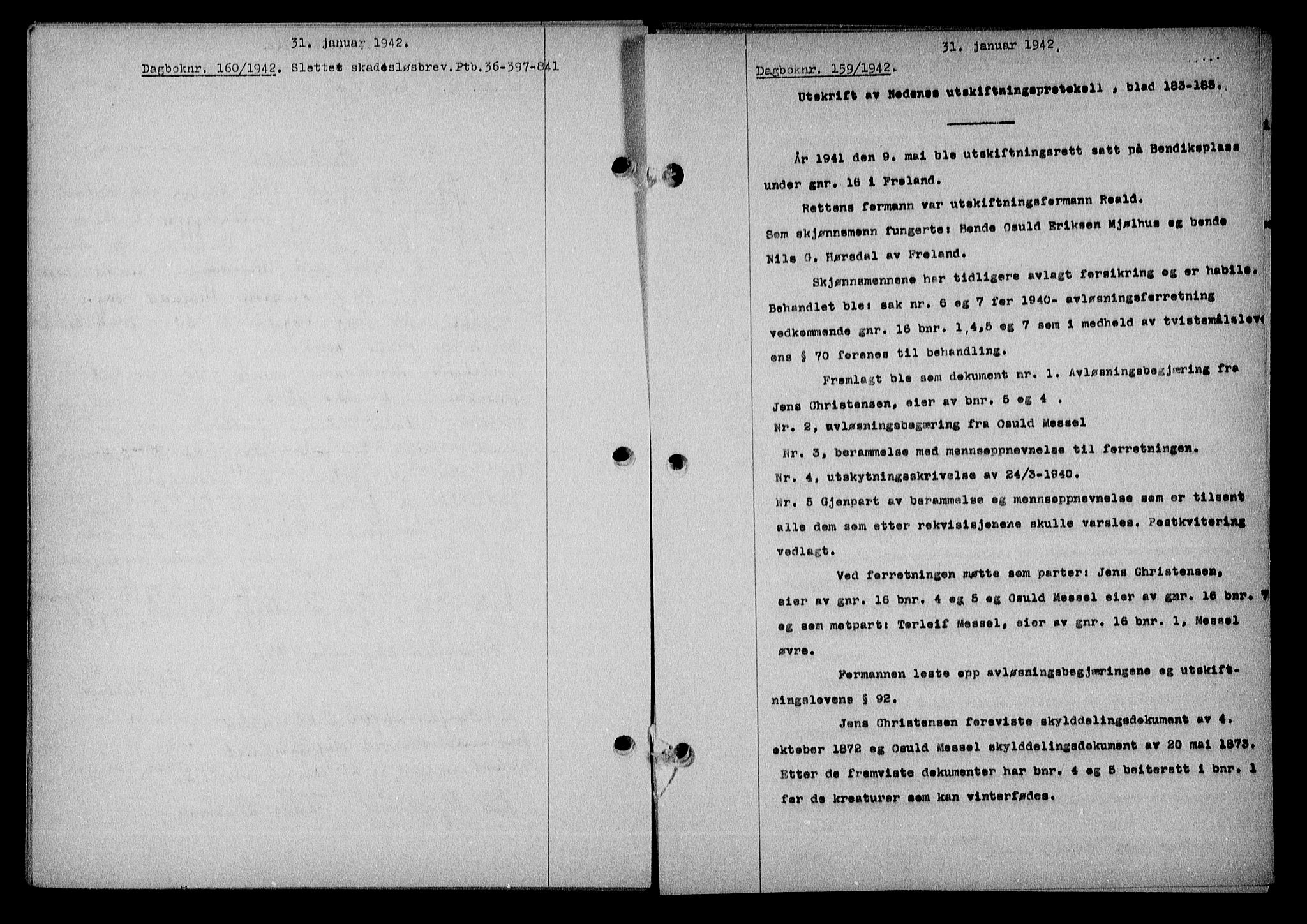 Nedenes sorenskriveri, SAK/1221-0006/G/Gb/Gba/L0049: Mortgage book no. A-III, 1941-1942, Diary no: : 159/1942