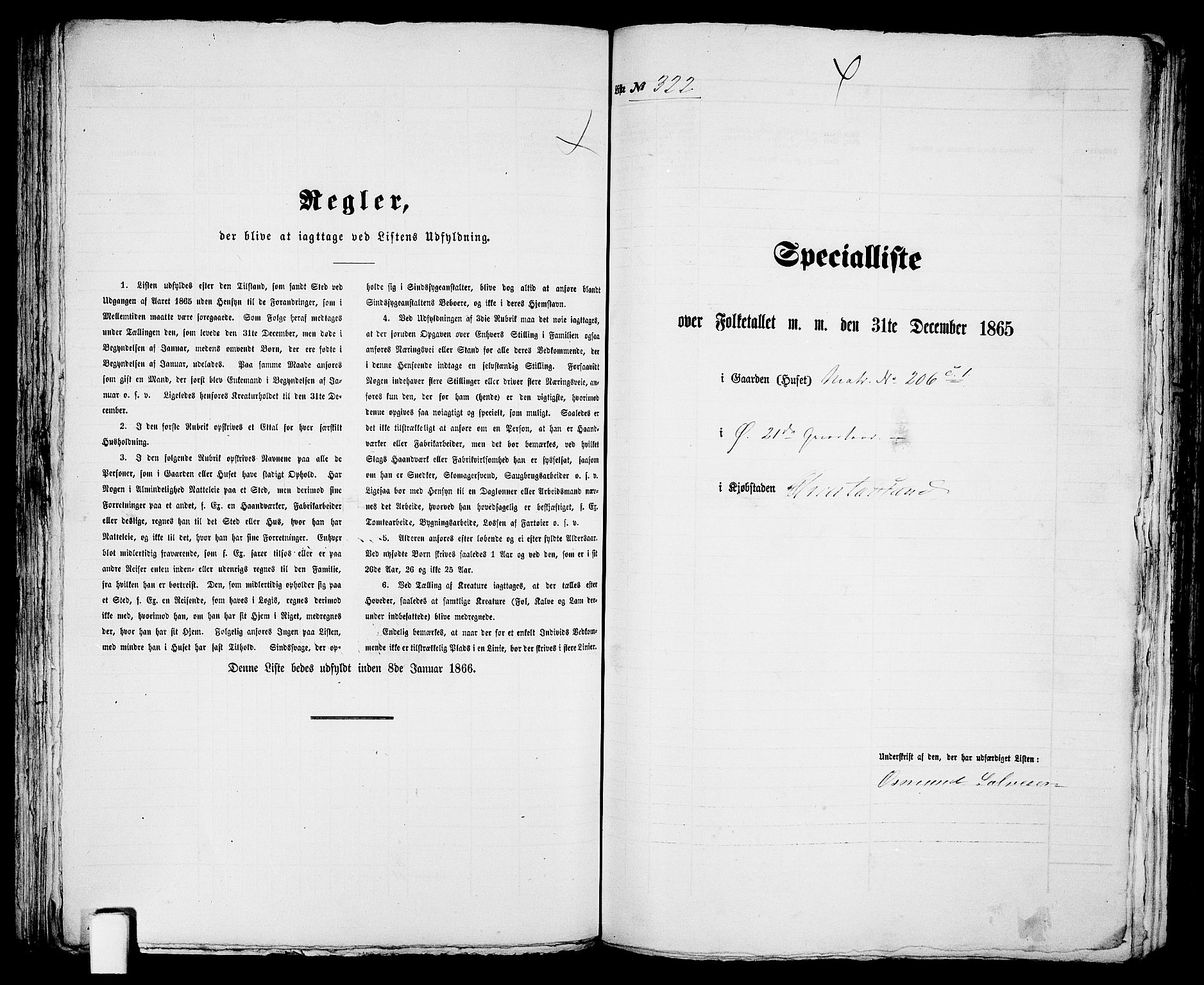 RA, 1865 census for Kristiansand, 1865, p. 666