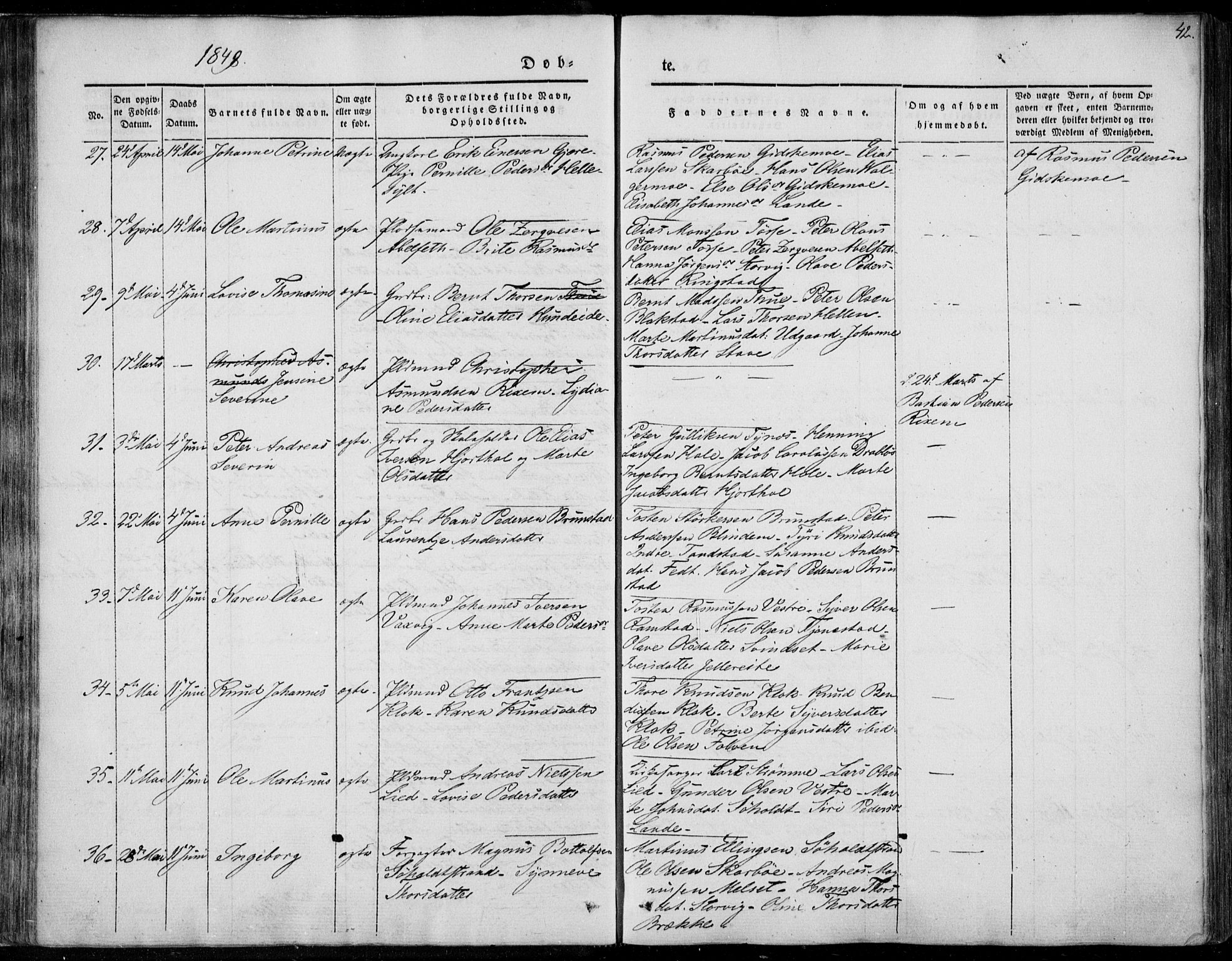 Ministerialprotokoller, klokkerbøker og fødselsregistre - Møre og Romsdal, AV/SAT-A-1454/522/L0312: Parish register (official) no. 522A07, 1843-1851, p. 42