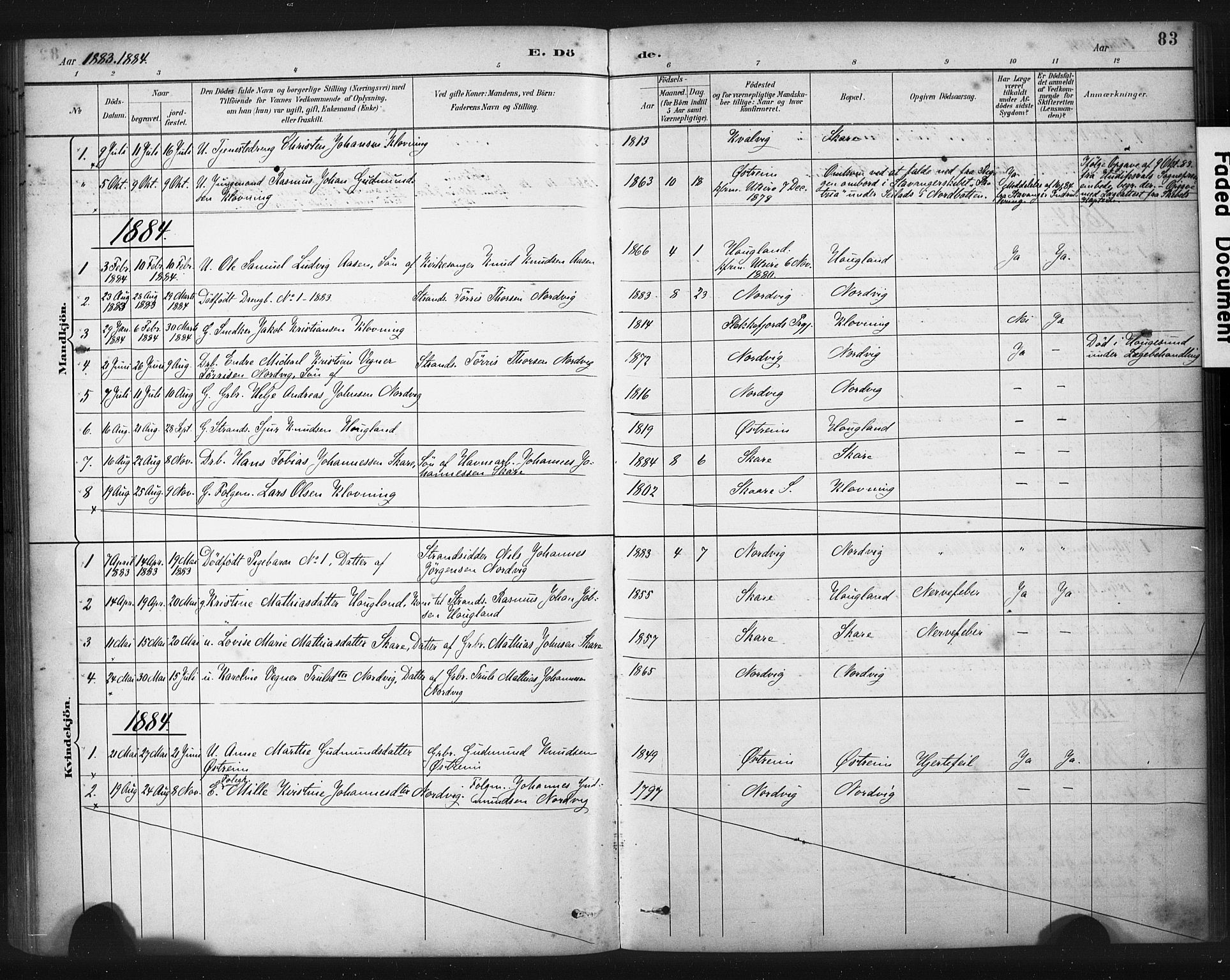 Torvastad sokneprestkontor, AV/SAST-A -101857/H/Ha/Haa/L0016: Parish register (official) no. A 15, 1883-1903, p. 83