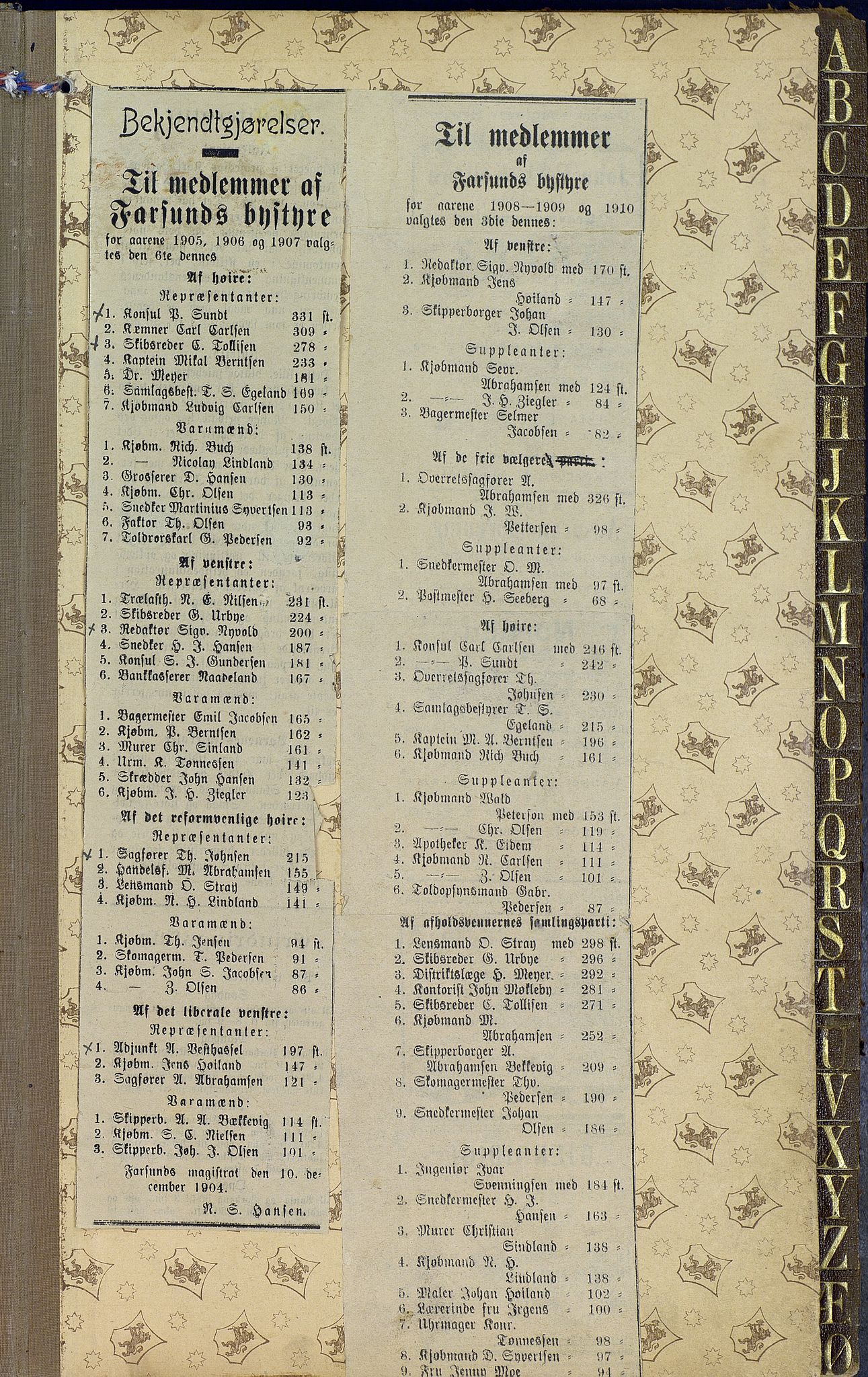 Farsund By - Formannskapet, ARKSOR/1003FB120/Aa/L0005: Møtebok (d), 1904-1908