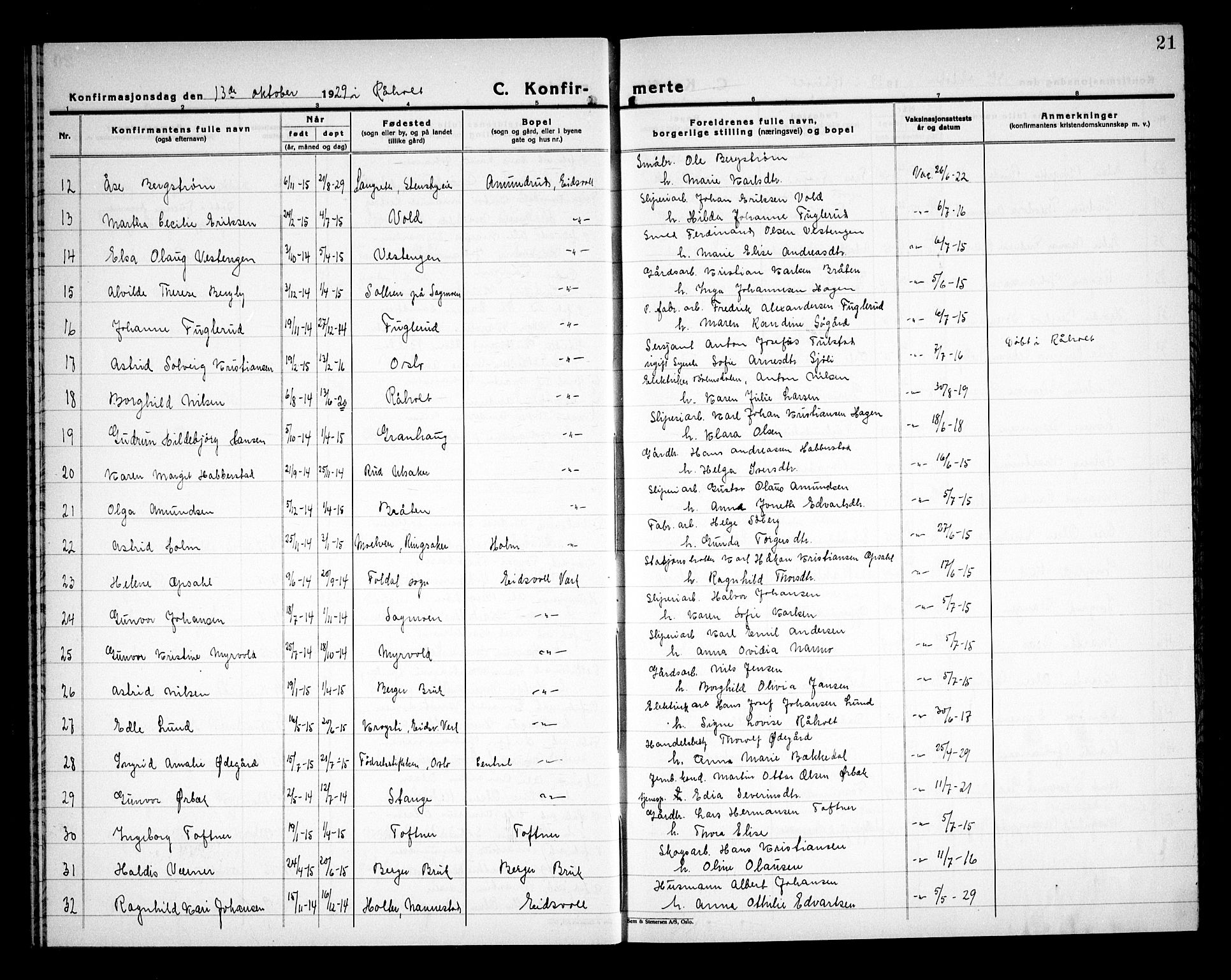 Eidsvoll prestekontor Kirkebøker, AV/SAO-A-10888/G/Ga/L0011: Parish register (copy) no. I 11, 1926-1936, p. 21