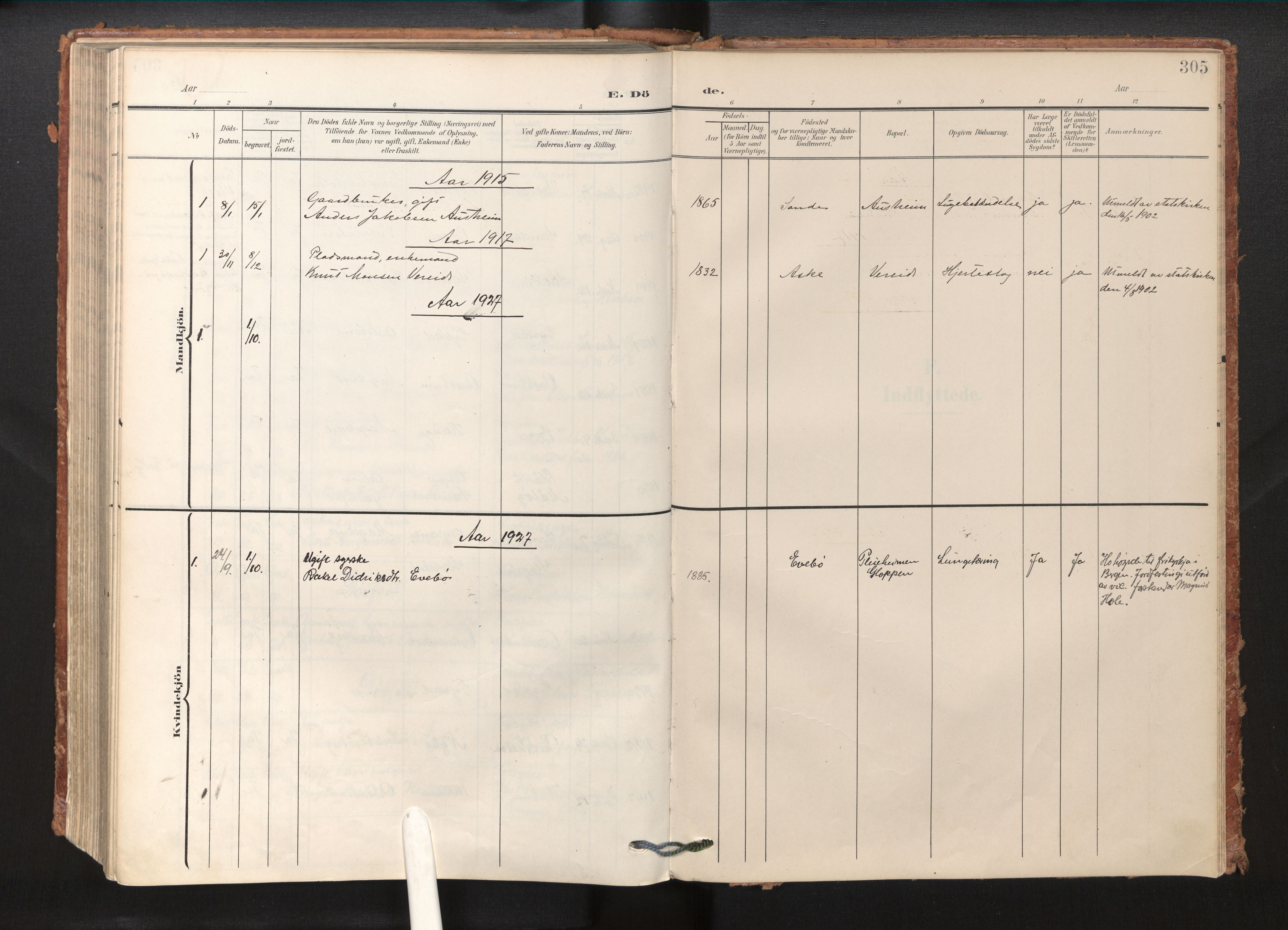 Gloppen sokneprestembete, AV/SAB-A-80101/H/Haa/Haab/L0002: Parish register (official) no. B 2, 1906-1932, p. 304b-305a