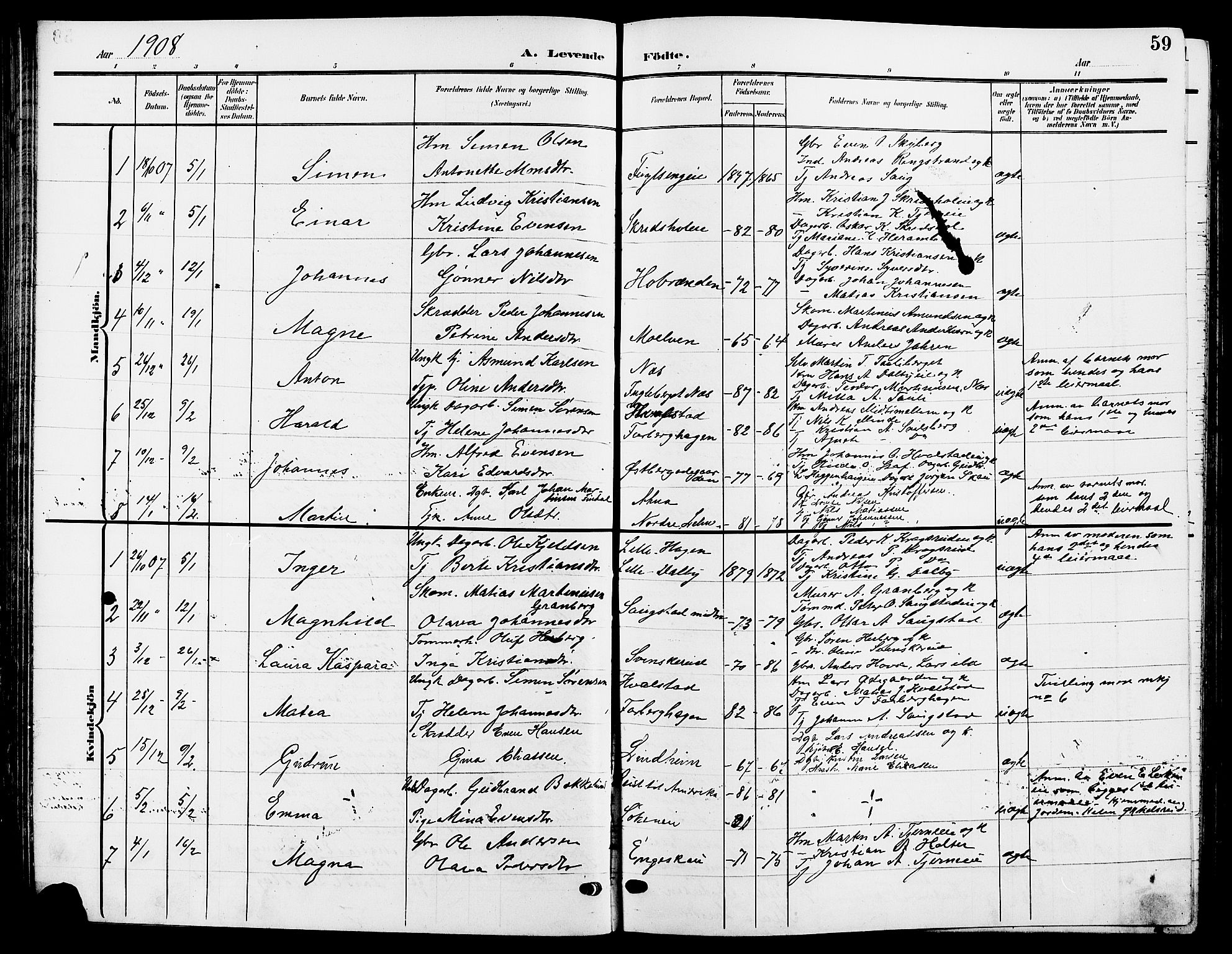 Ringsaker prestekontor, SAH/PREST-014/L/La/L0015: Parish register (copy) no. 15, 1903-1912, p. 59