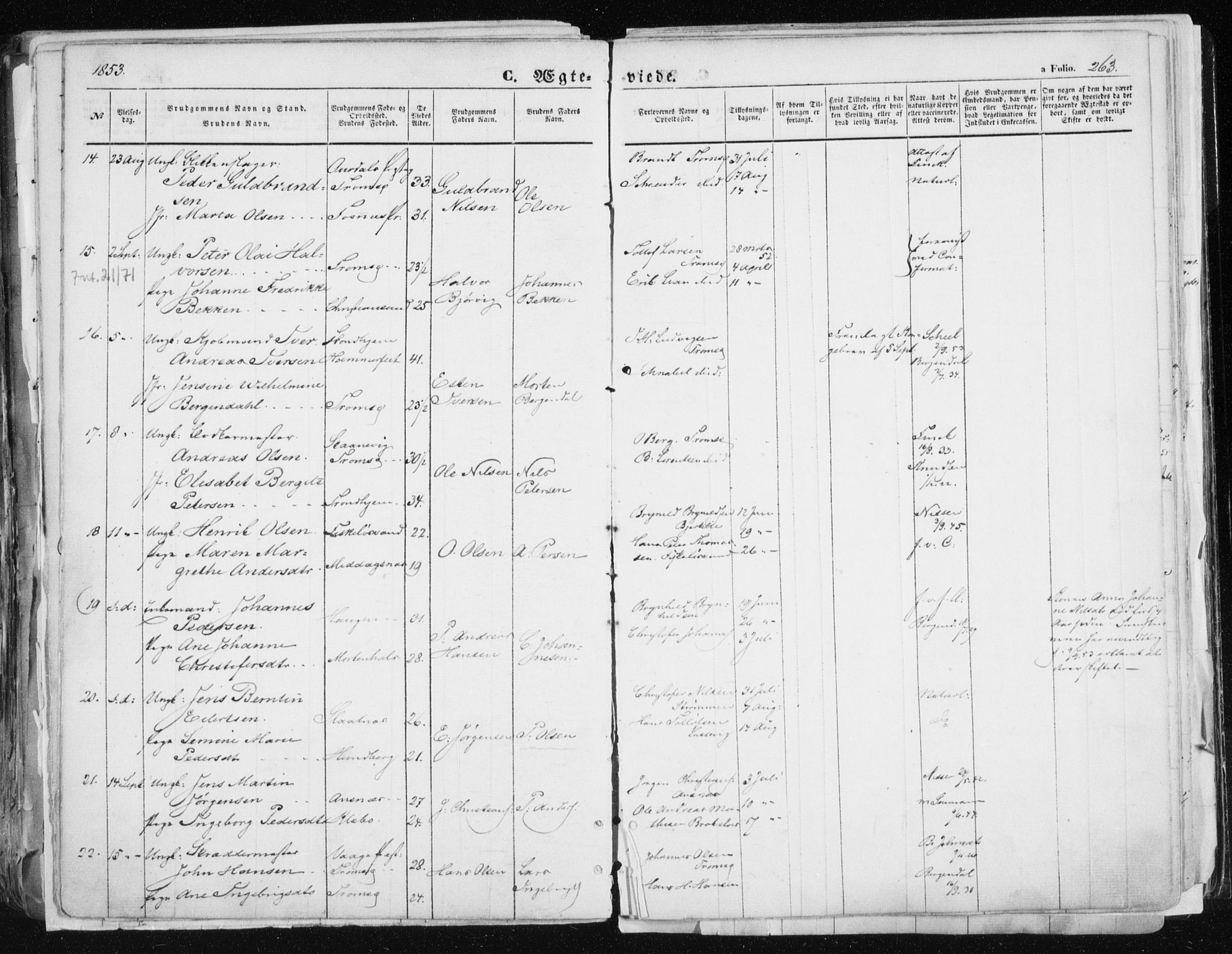 Tromsø sokneprestkontor/stiftsprosti/domprosti, AV/SATØ-S-1343/G/Ga/L0010kirke: Parish register (official) no. 10, 1848-1855, p. 263