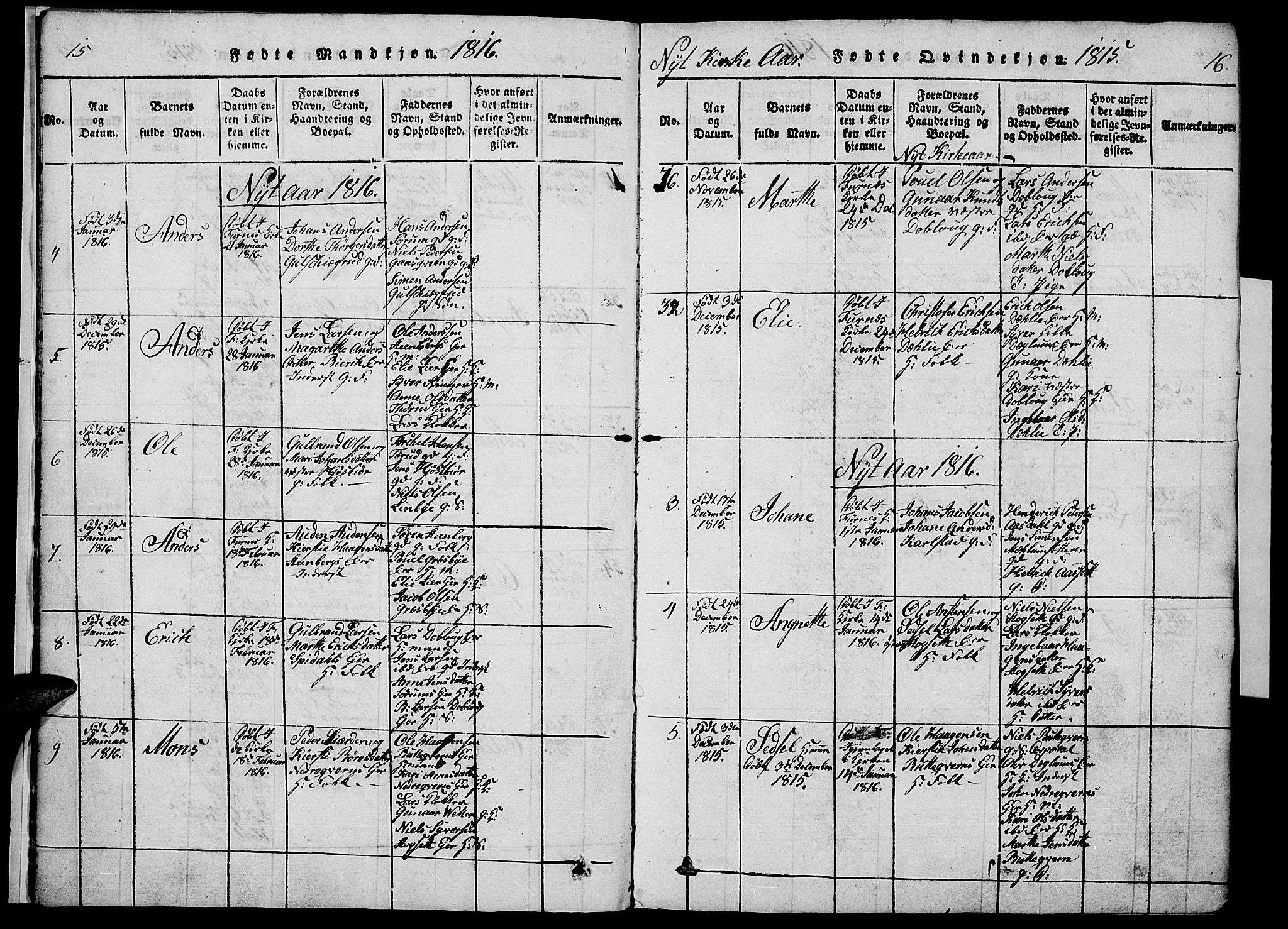 Vang prestekontor, Hedmark, SAH/PREST-008/H/Ha/Haa/L0008: Parish register (official) no. 8, 1815-1826, p. 15-16