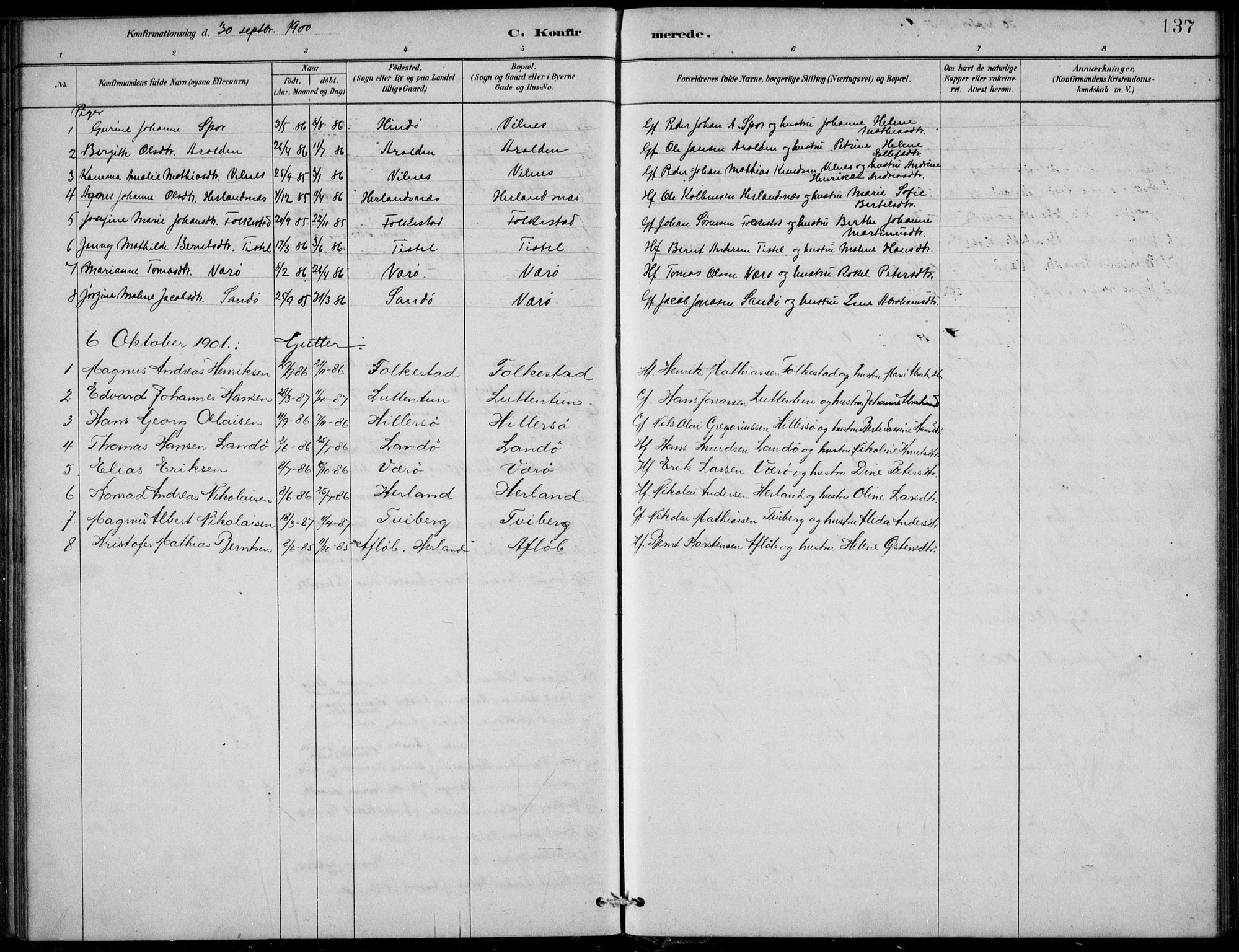 Askvoll sokneprestembete, AV/SAB-A-79501/H/Hab/Habb/L0001: Parish register (copy) no. B 1, 1879-1909, p. 137